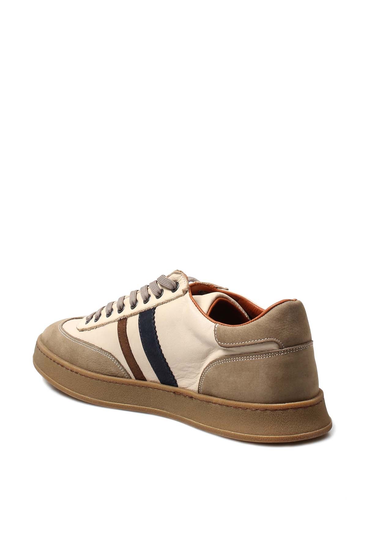 KOALA SYDNEY Men's Beige Leather Sneakers with Brown and Navy Stripes