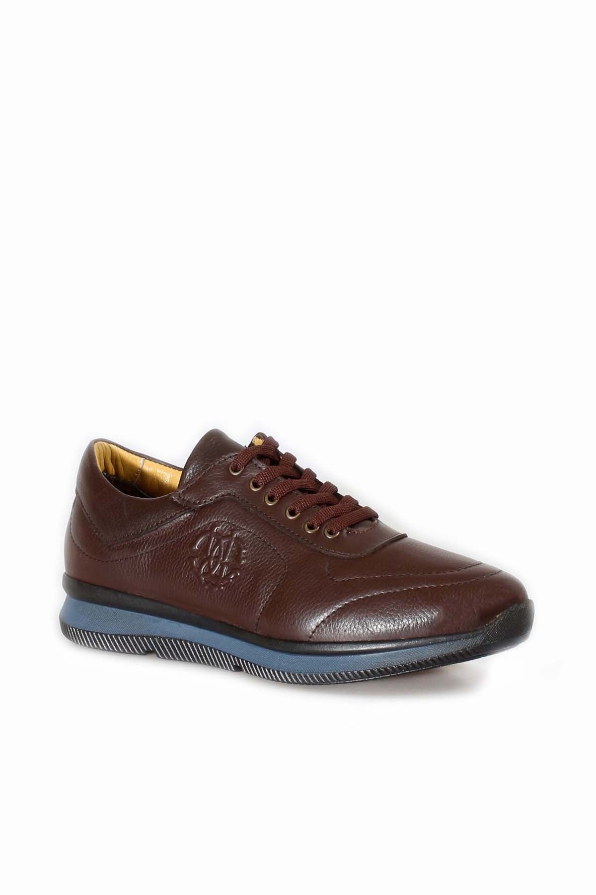 KOALA SYDNEY Men's Brown Leather Casual Sneakers with Blue Sole