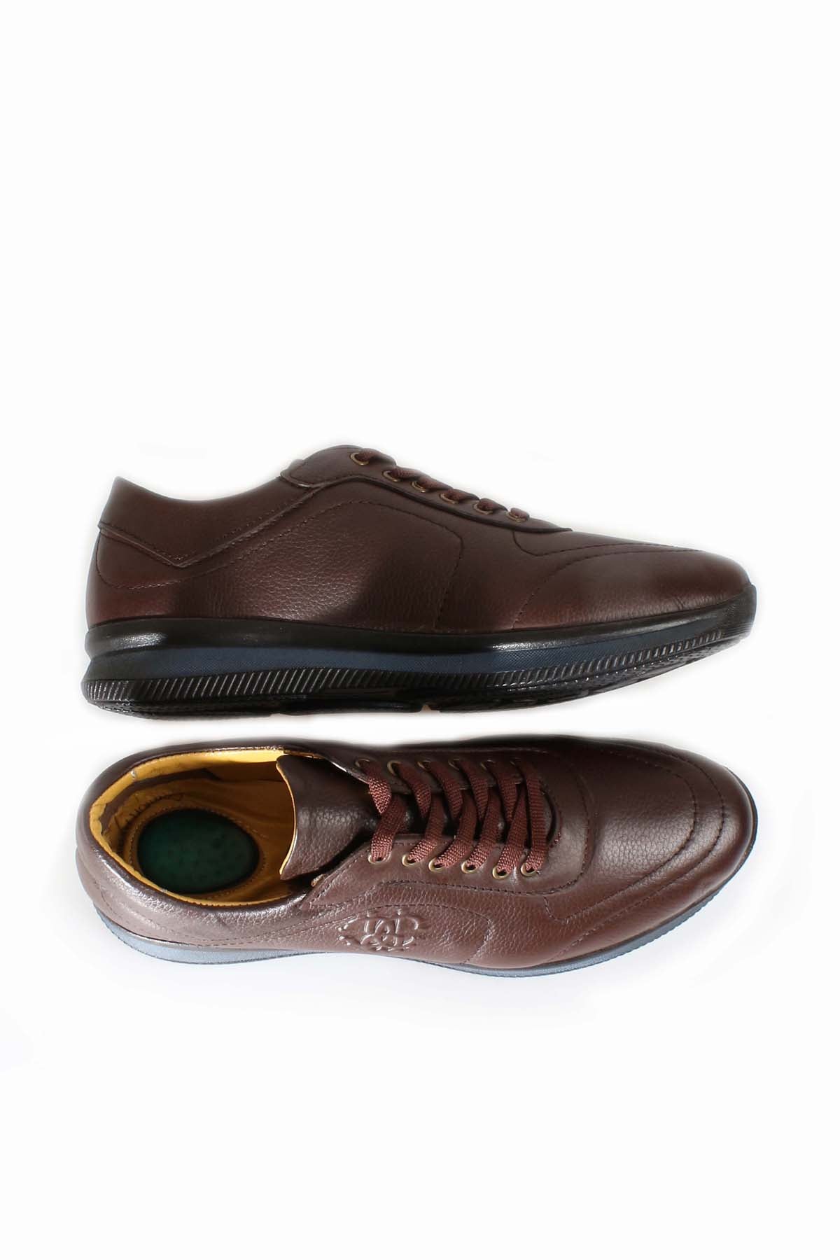 KOALA SYDNEY Men's Brown Leather Casual Sneakers with Blue Sole