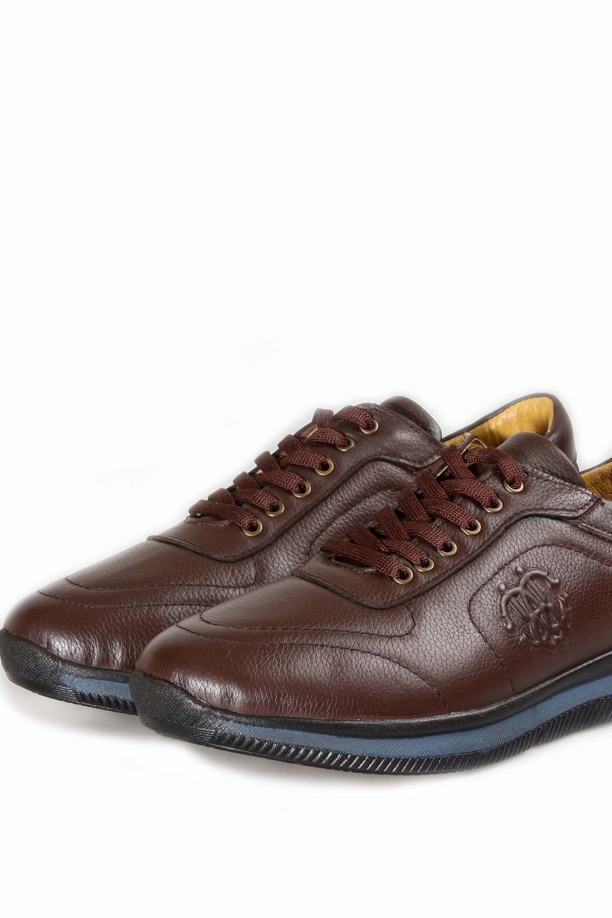 KOALA SYDNEY Men's Brown Leather Casual Sneakers with Blue Sole