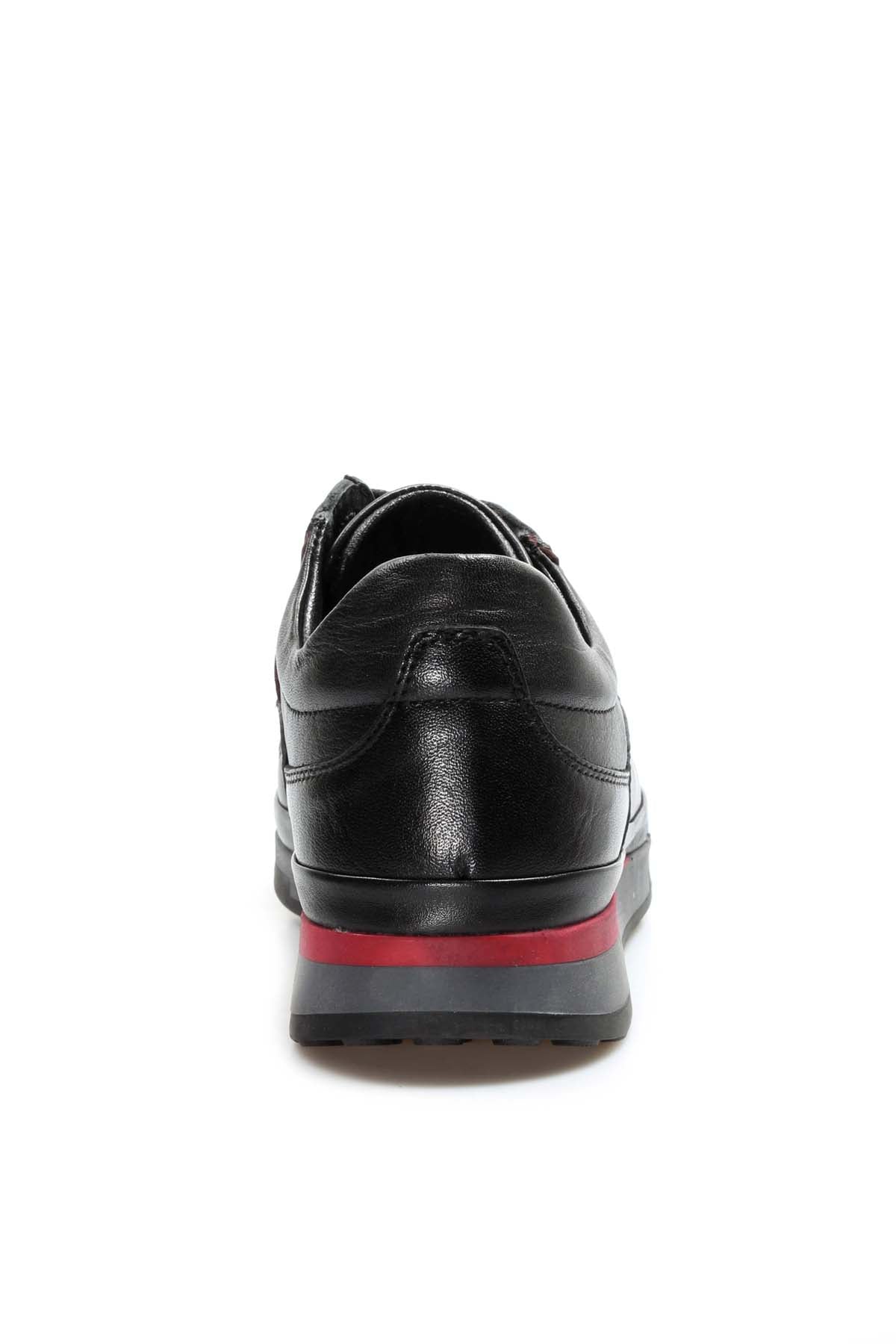 KOALA SYDNEY Men's Black Leather Sneakers with Red Stripe Accent
