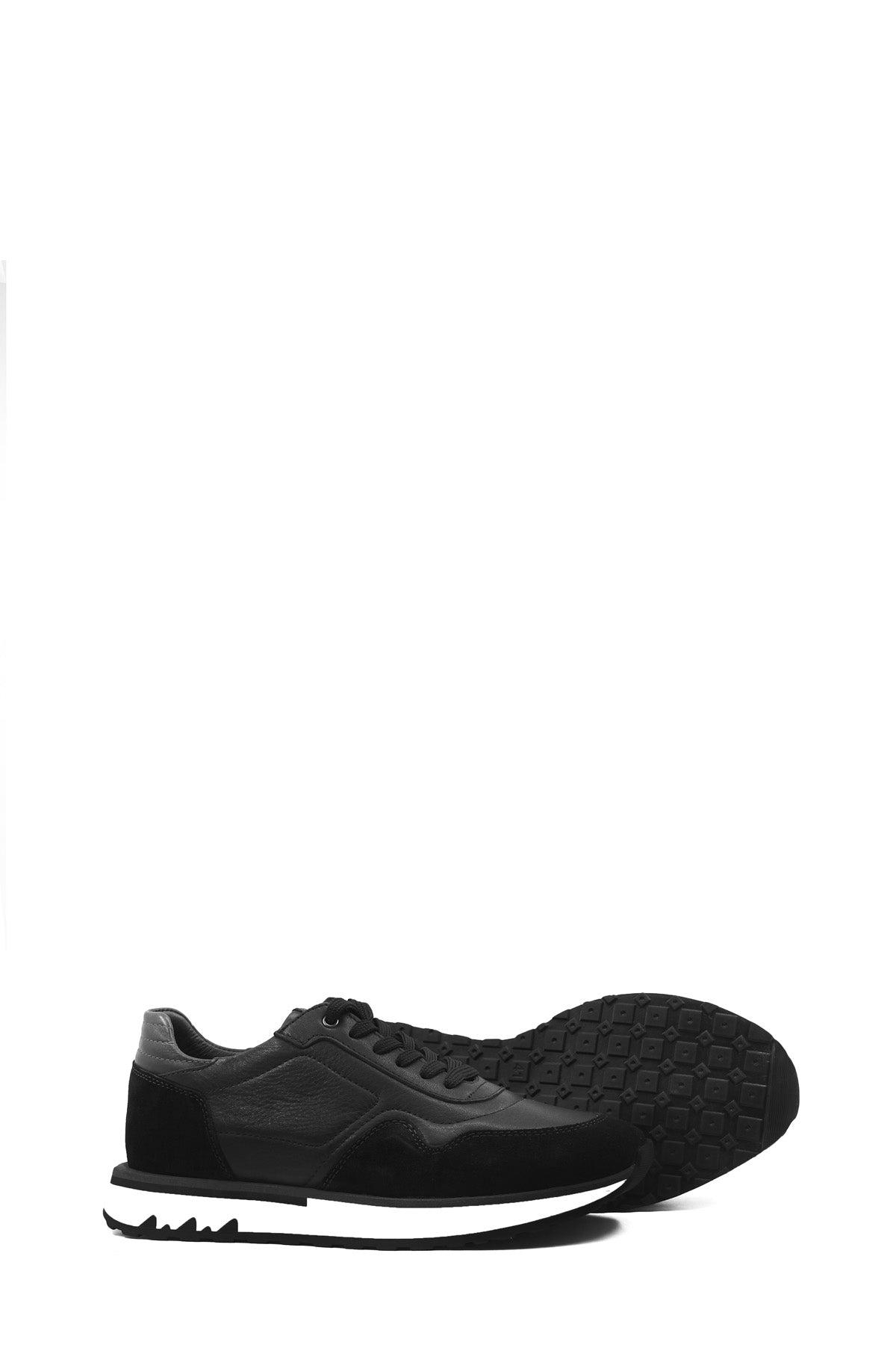 KOALA SYDNEY Men's Black Leather and Suede Sneakers with White Sole