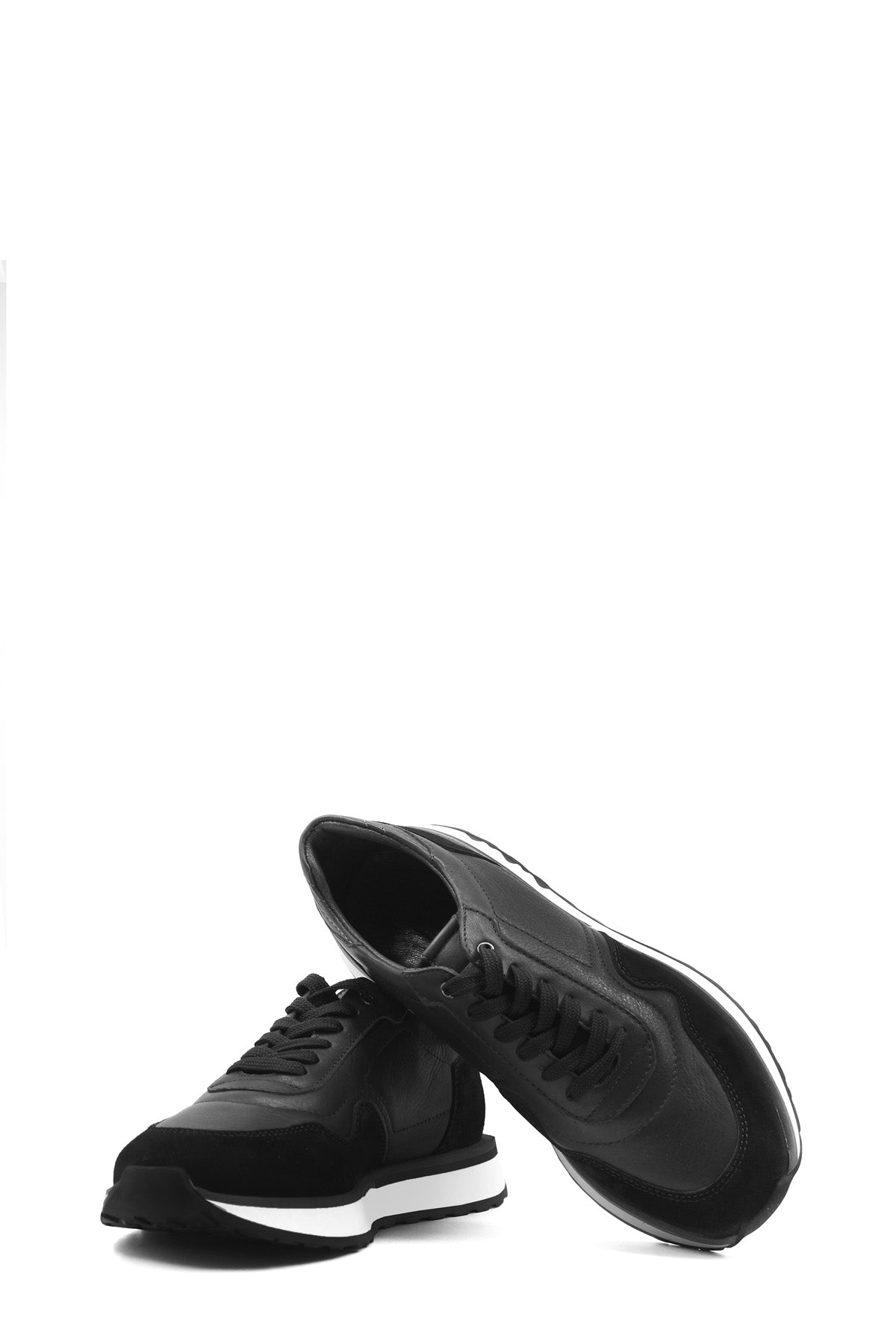KOALA SYDNEY Men's Black Leather and Suede Sneakers with White Sole