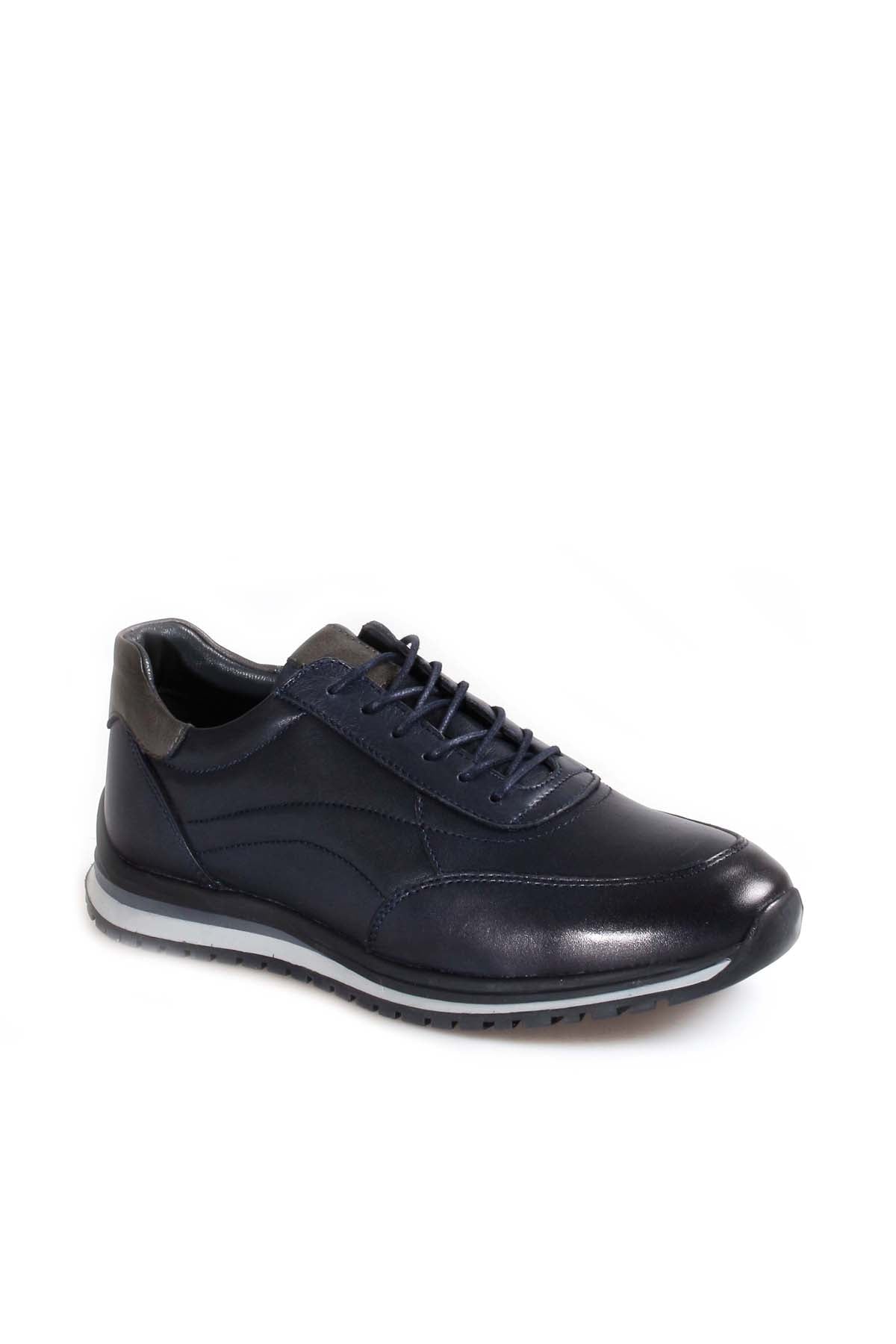 KOALA SYDNEY Men's Navy Blue Casual Leather Sneakers with Grey Accents