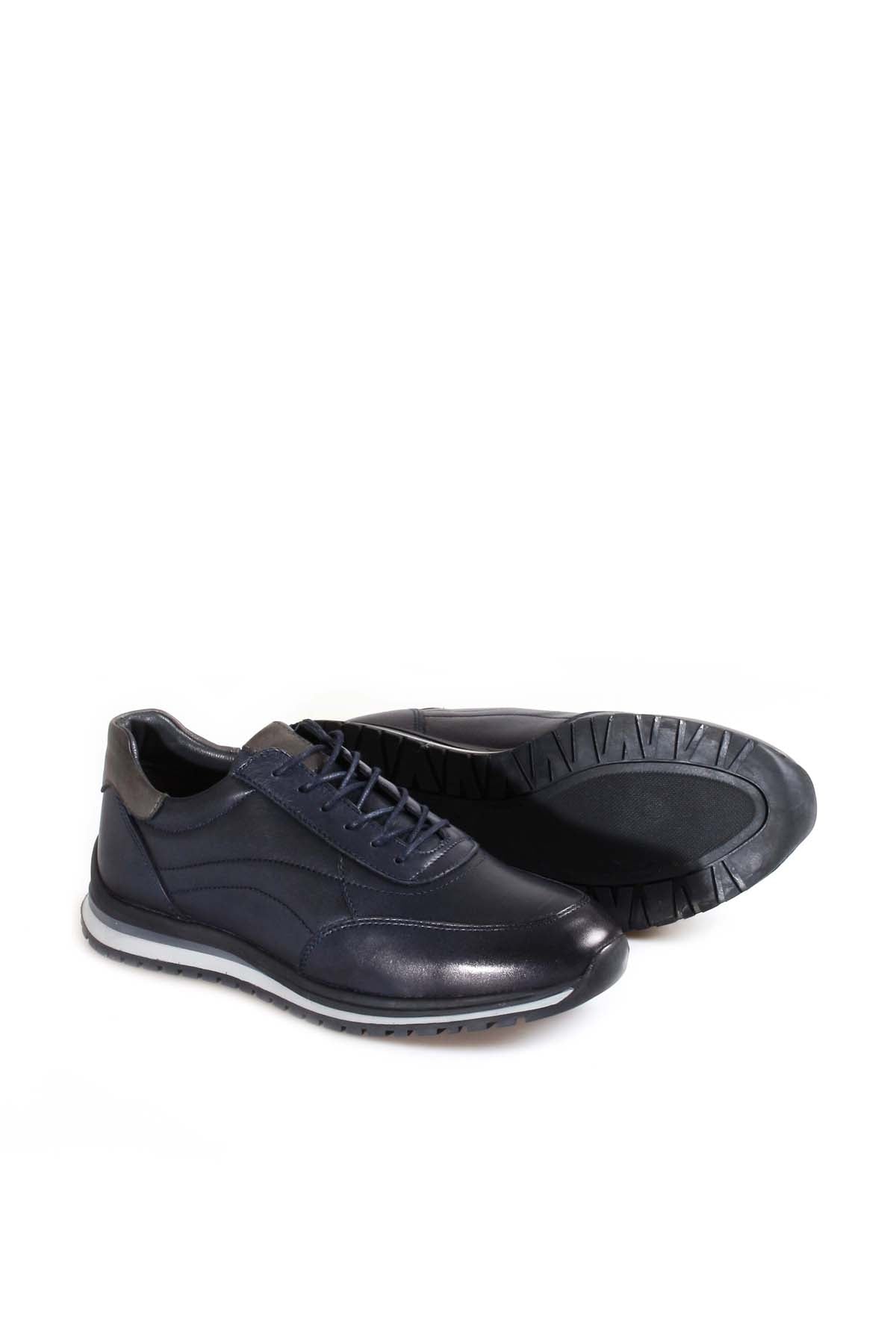 KOALA SYDNEY Men's Navy Blue Casual Leather Sneakers with Grey Accents