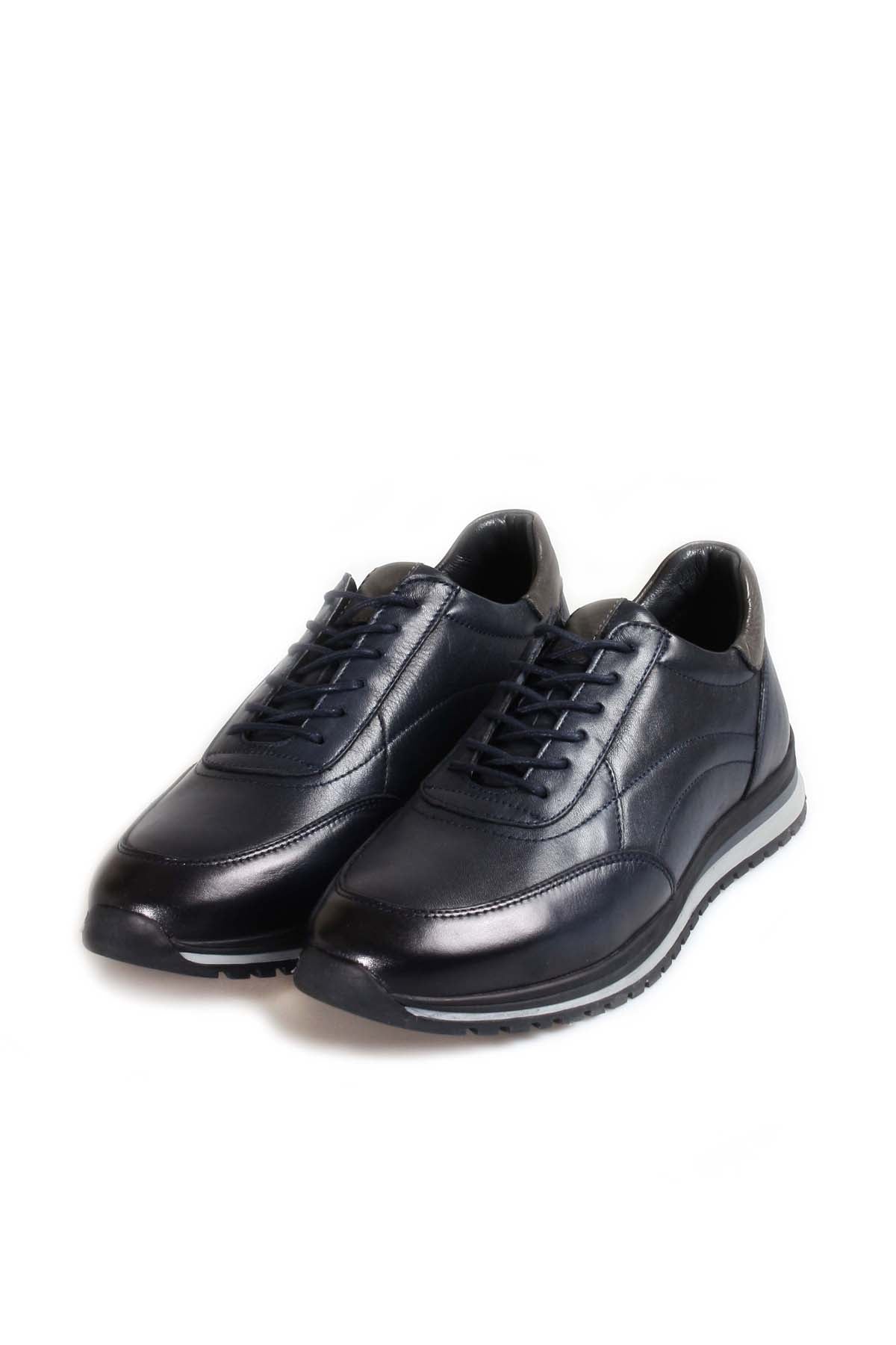 KOALA SYDNEY Men's Navy Blue Casual Leather Sneakers with Grey Accents