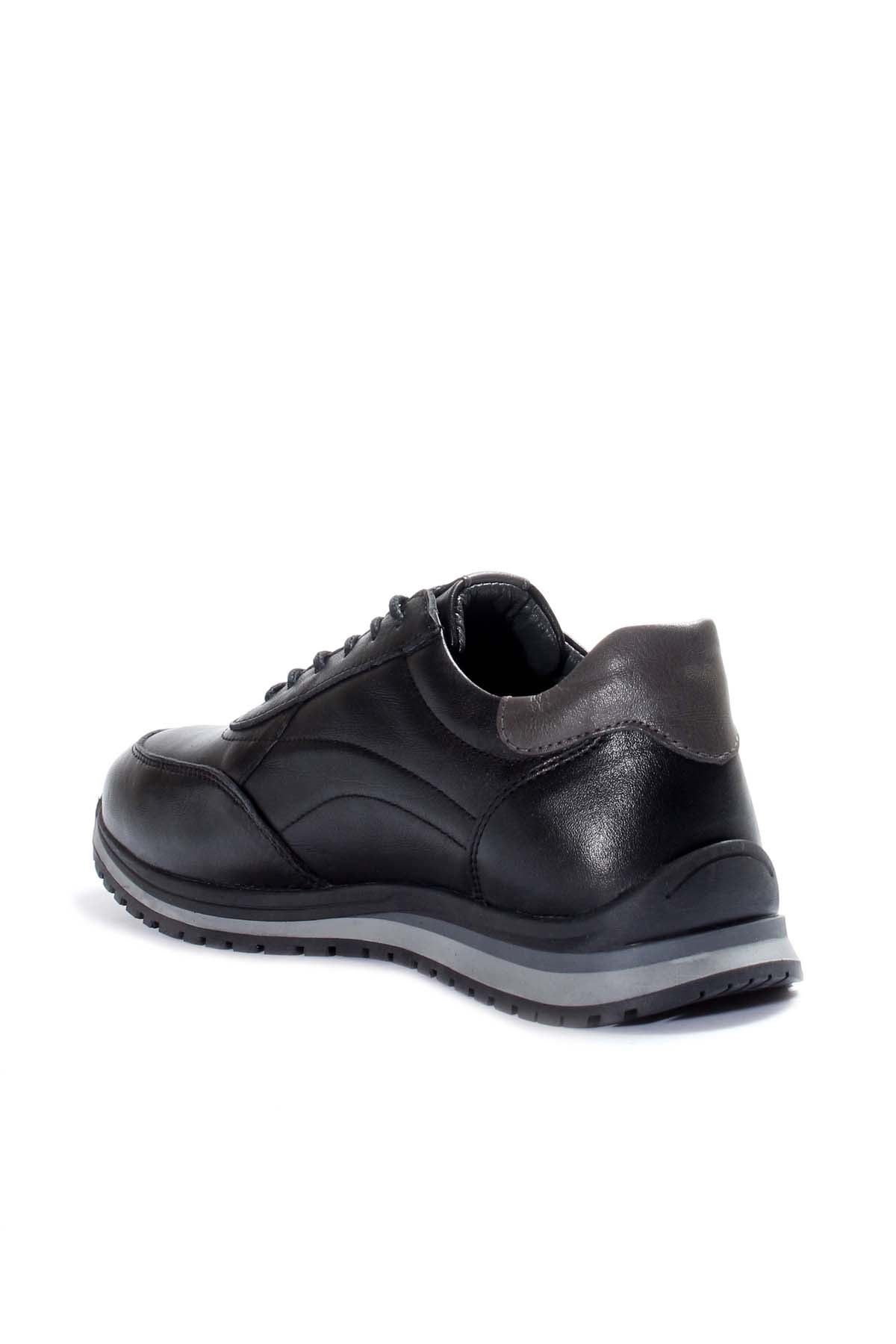 KOALA SYDNEY Men's Black Leather Lace-Up Sneakers with Contrast Sole