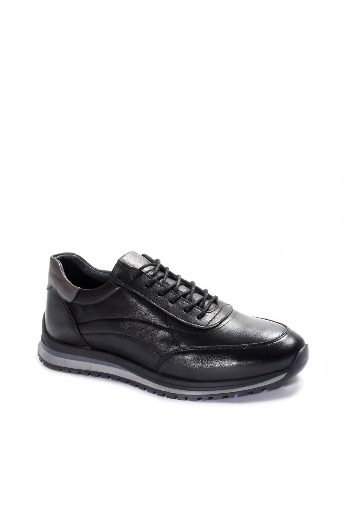 KOALA SYDNEY Men's Black Leather Lace-Up Sneakers with Contrast Sole