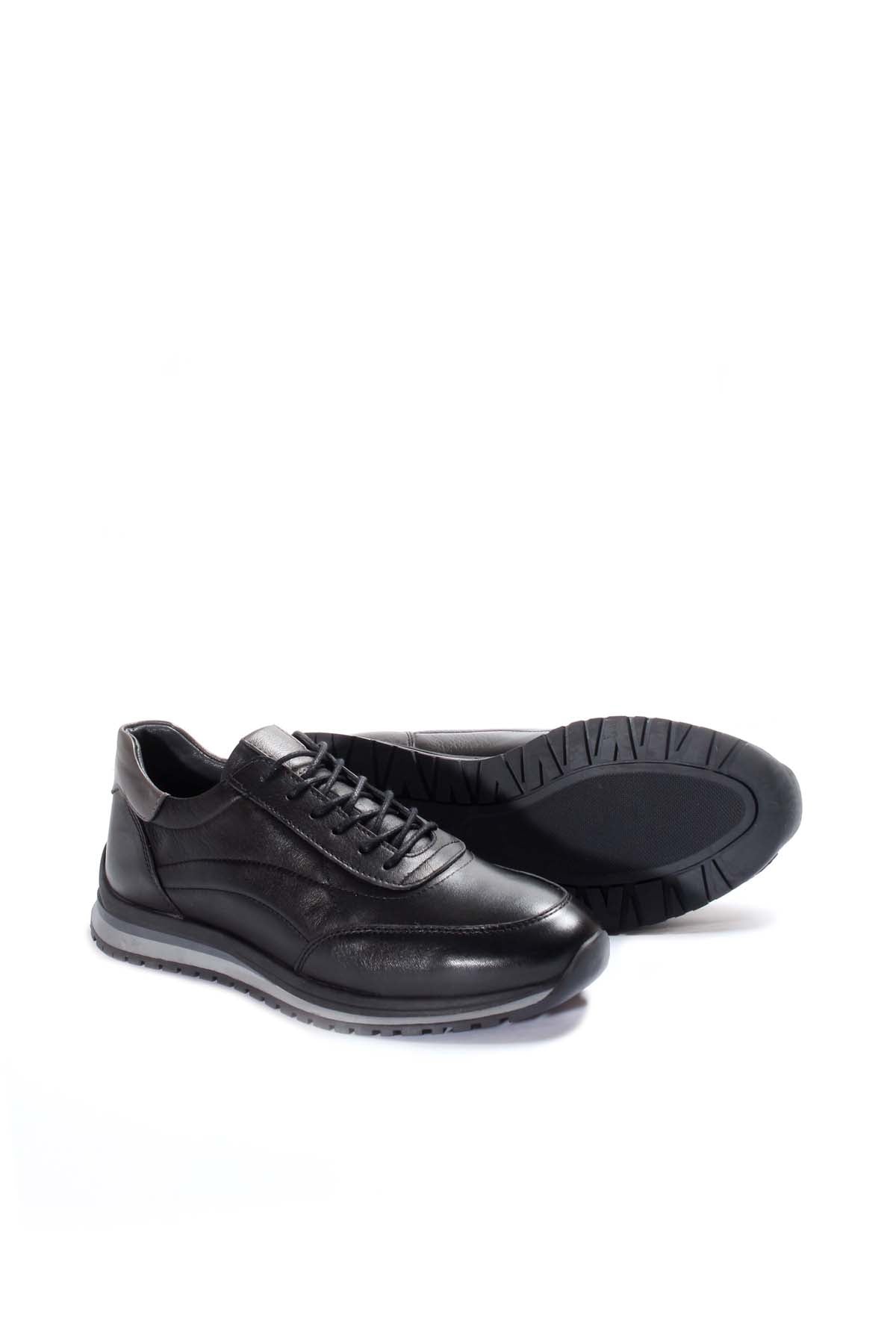 KOALA SYDNEY Men's Black Leather Lace-Up Sneakers with Contrast Sole