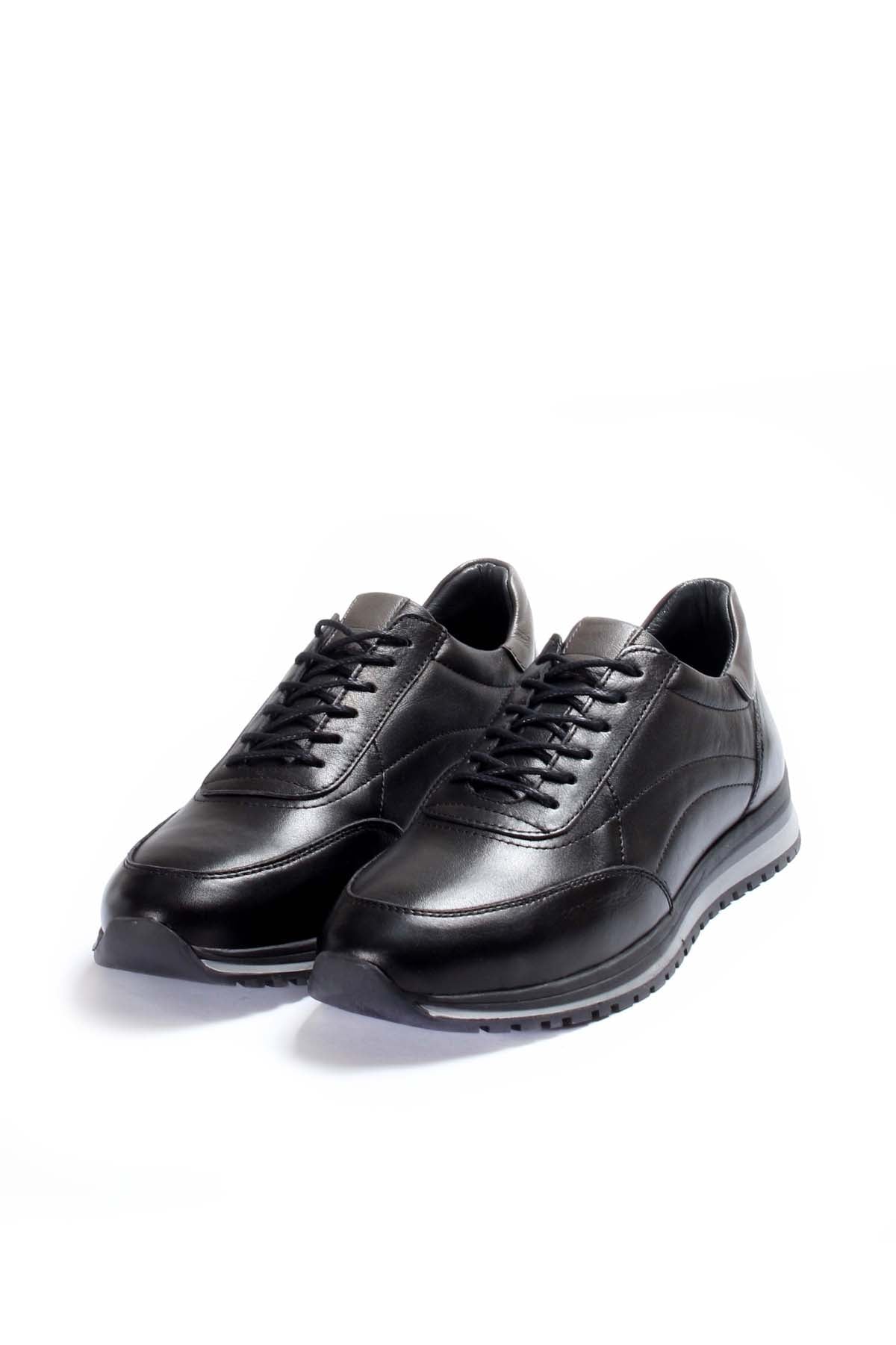 KOALA SYDNEY Men's Black Leather Lace-Up Sneakers with Contrast Sole