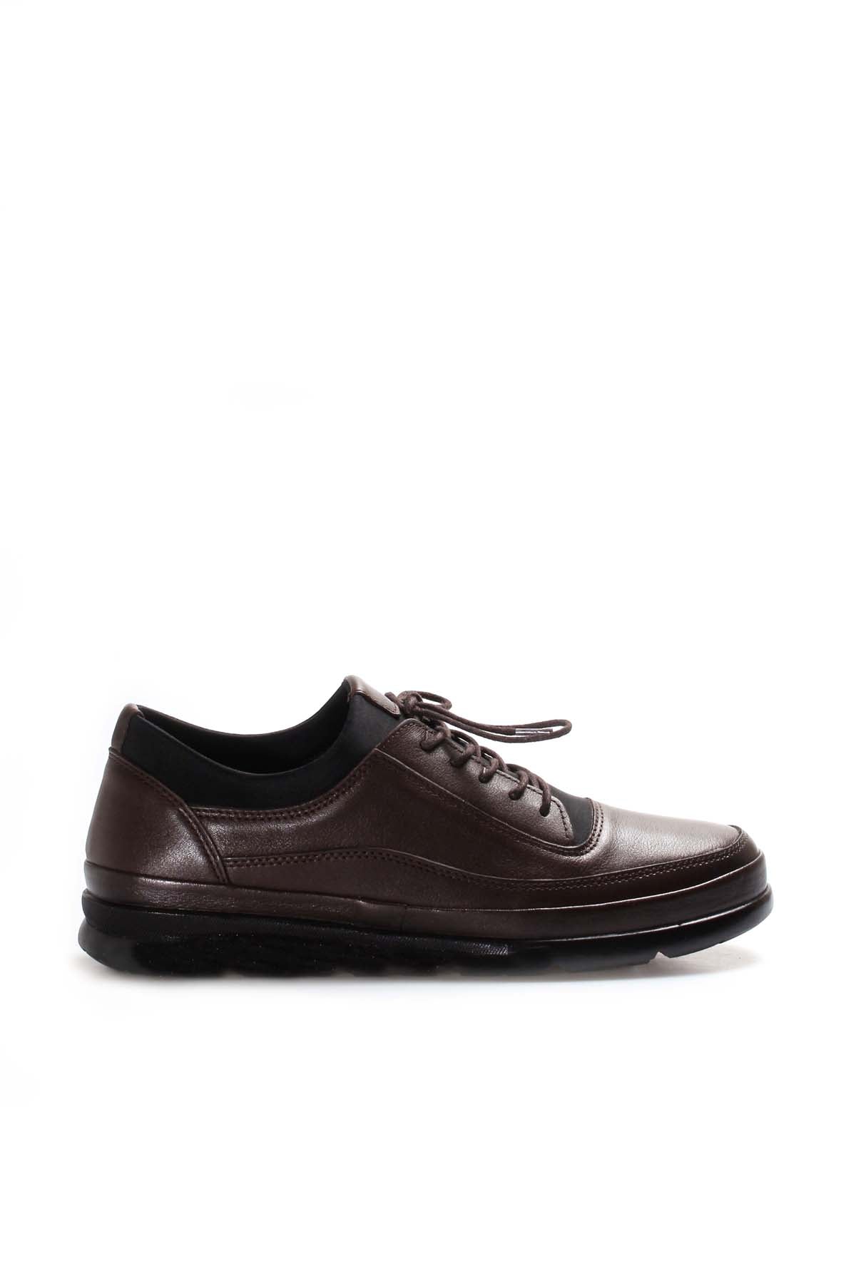 Men's Brown Leather Lace-Up Sneakers with Padded Collar