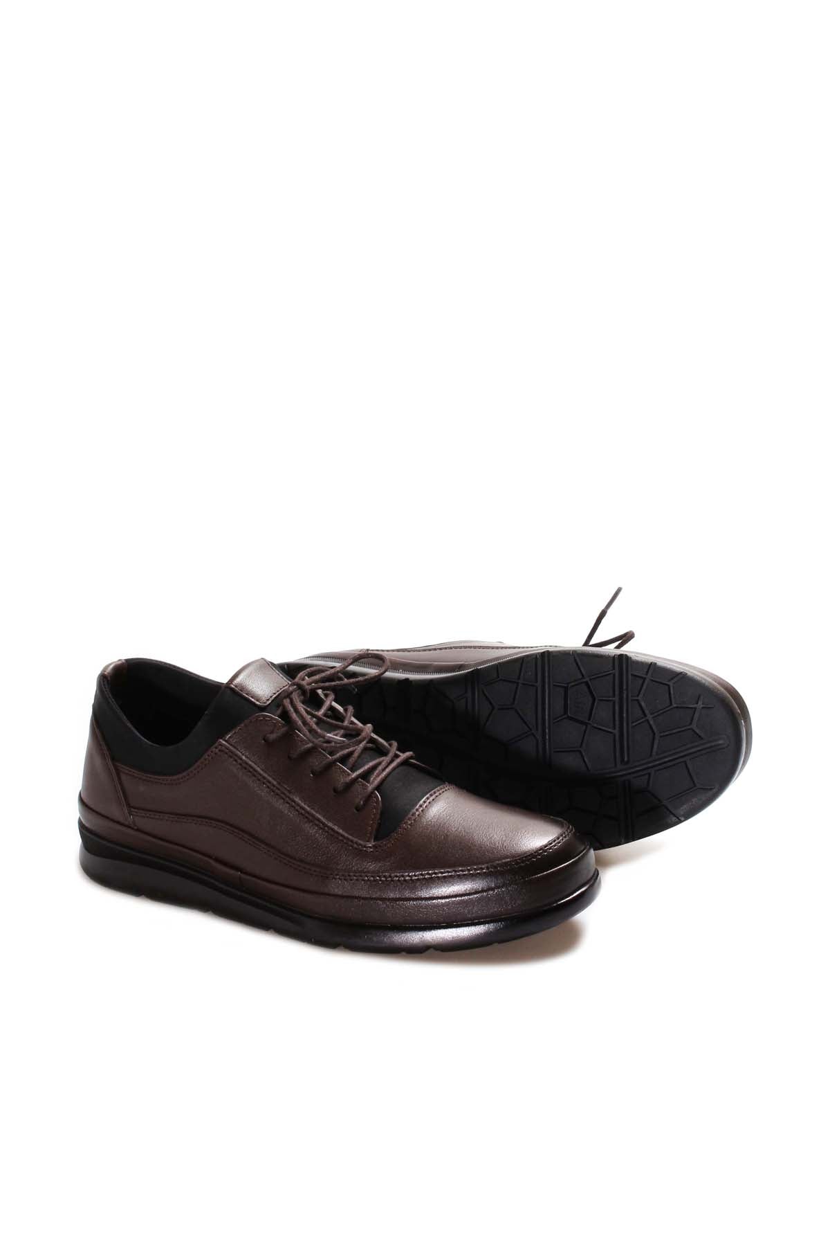 Men's Brown Leather Lace-Up Sneakers with Padded Collar