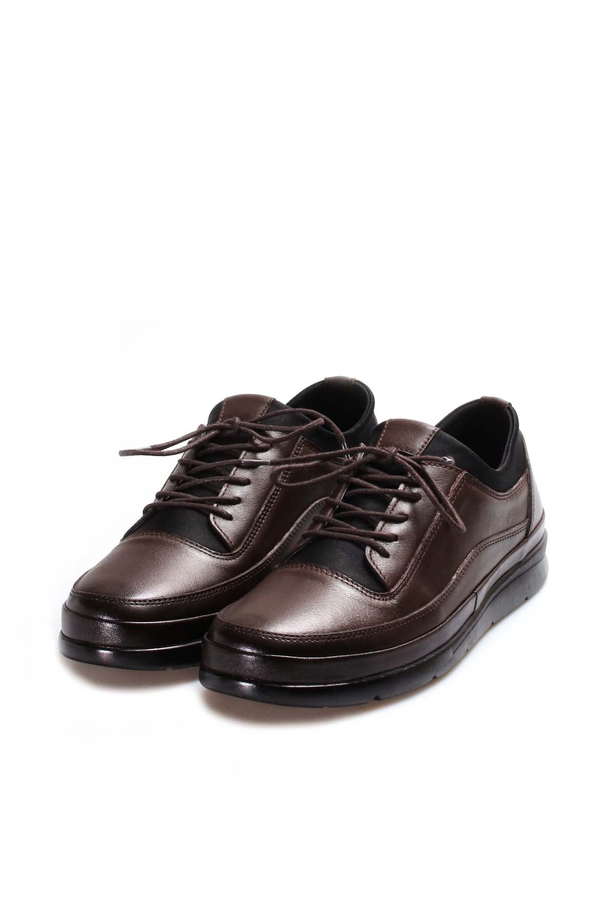 Men's Brown Leather Lace-Up Sneakers with Padded Collar