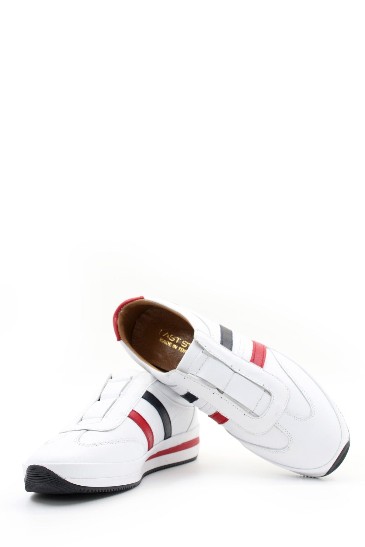 KOALA SYDNEY White Leather Striped Slip-On Sneakers Wessi