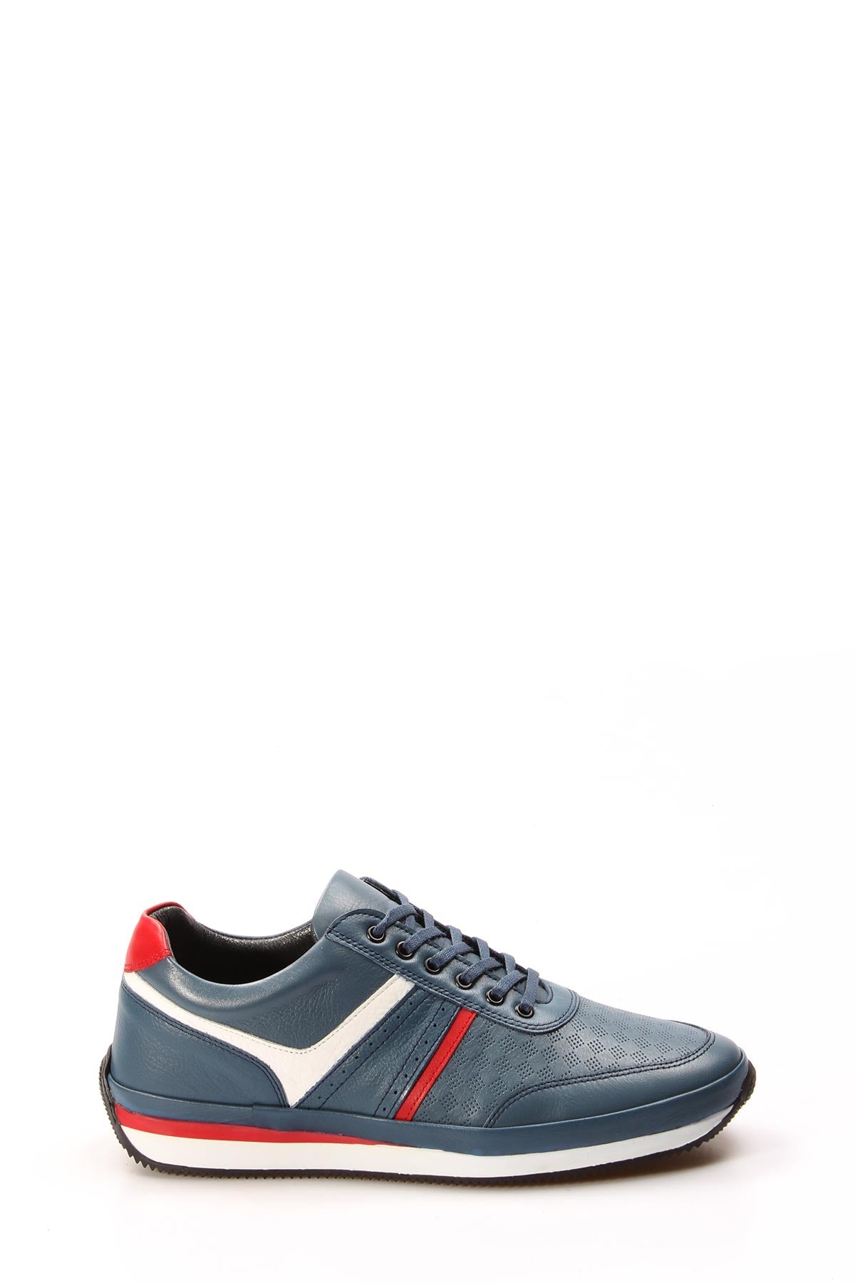 KOALA SYDNEY Men's Blue Leather Sneakers with Red and White Accents