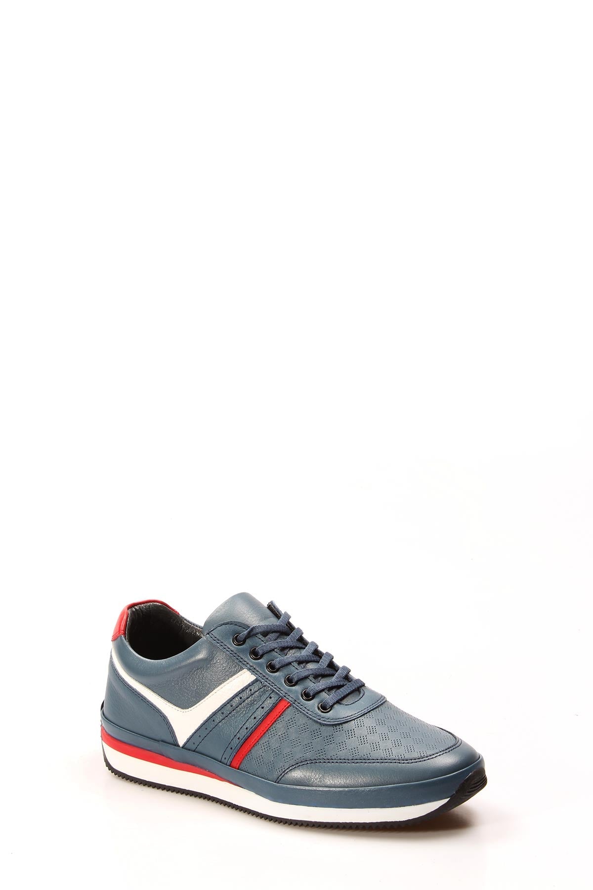 KOALA SYDNEY Men's Blue Leather Sneakers with Red and White Accents