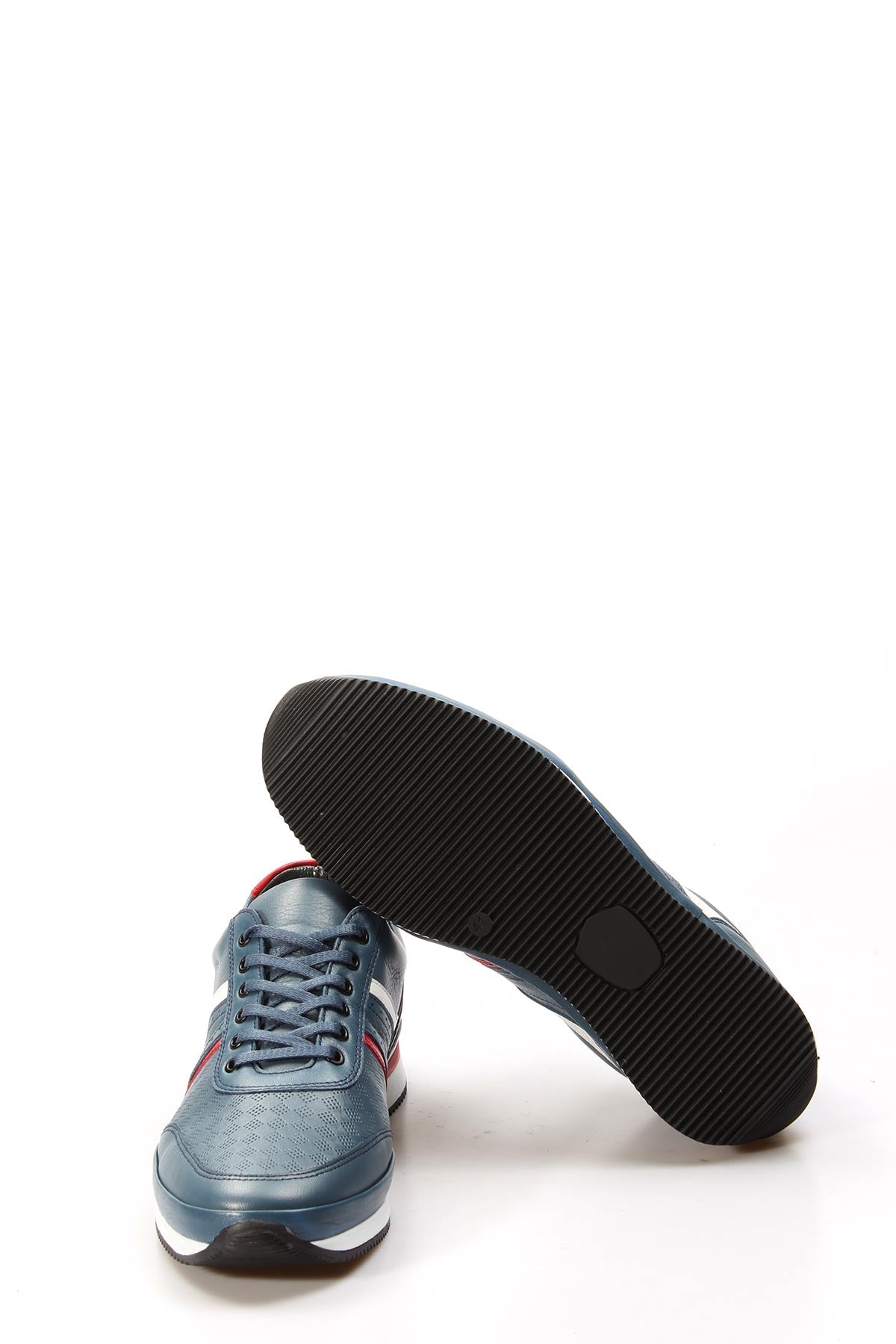 KOALA SYDNEY Men's Blue Leather Sneakers with Red and White Accents