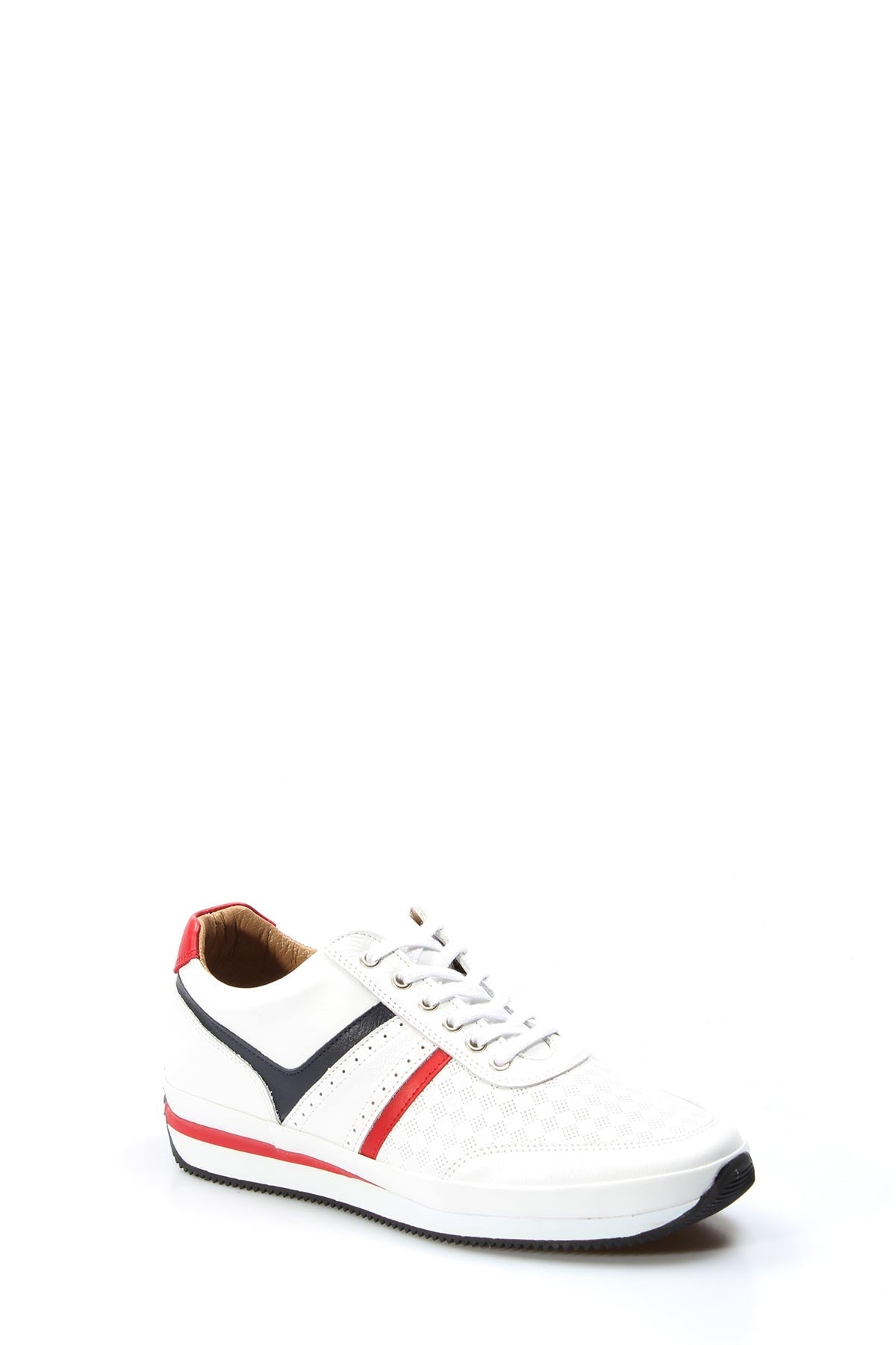 KOALA SYDNEY Men's White Leather Sneakers with Red and Blue Stripes