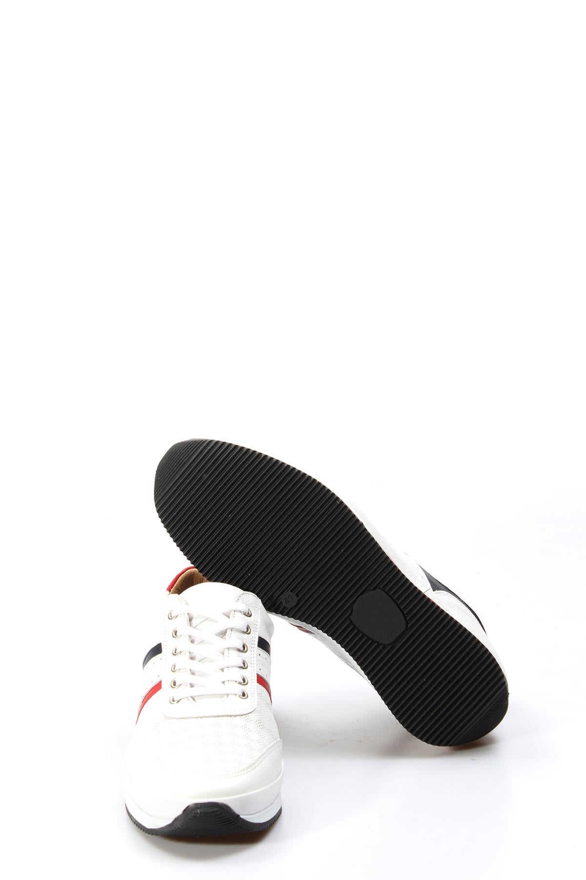 KOALA SYDNEY Men's White Leather Sneakers with Red and Blue Stripes