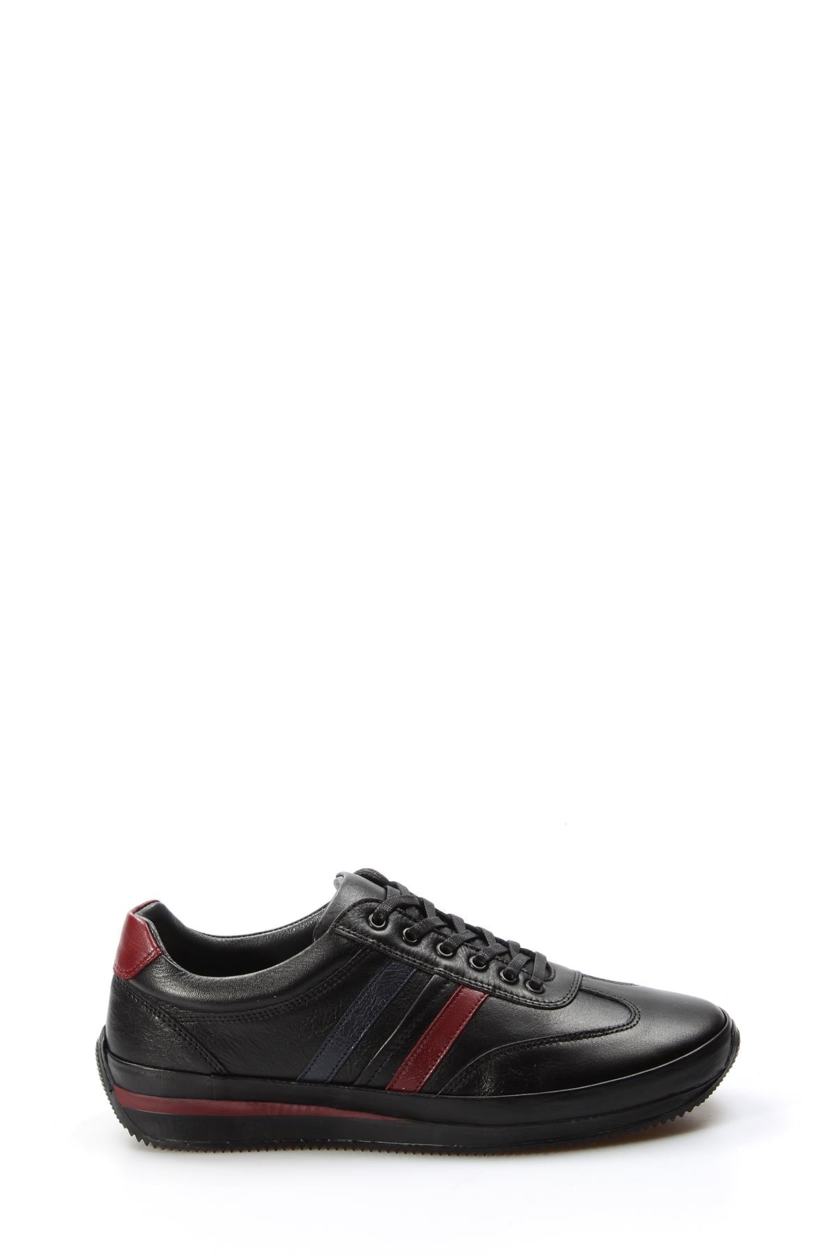 Men's Black Leather Sneakers with Red and Navy Stripes - Wessi