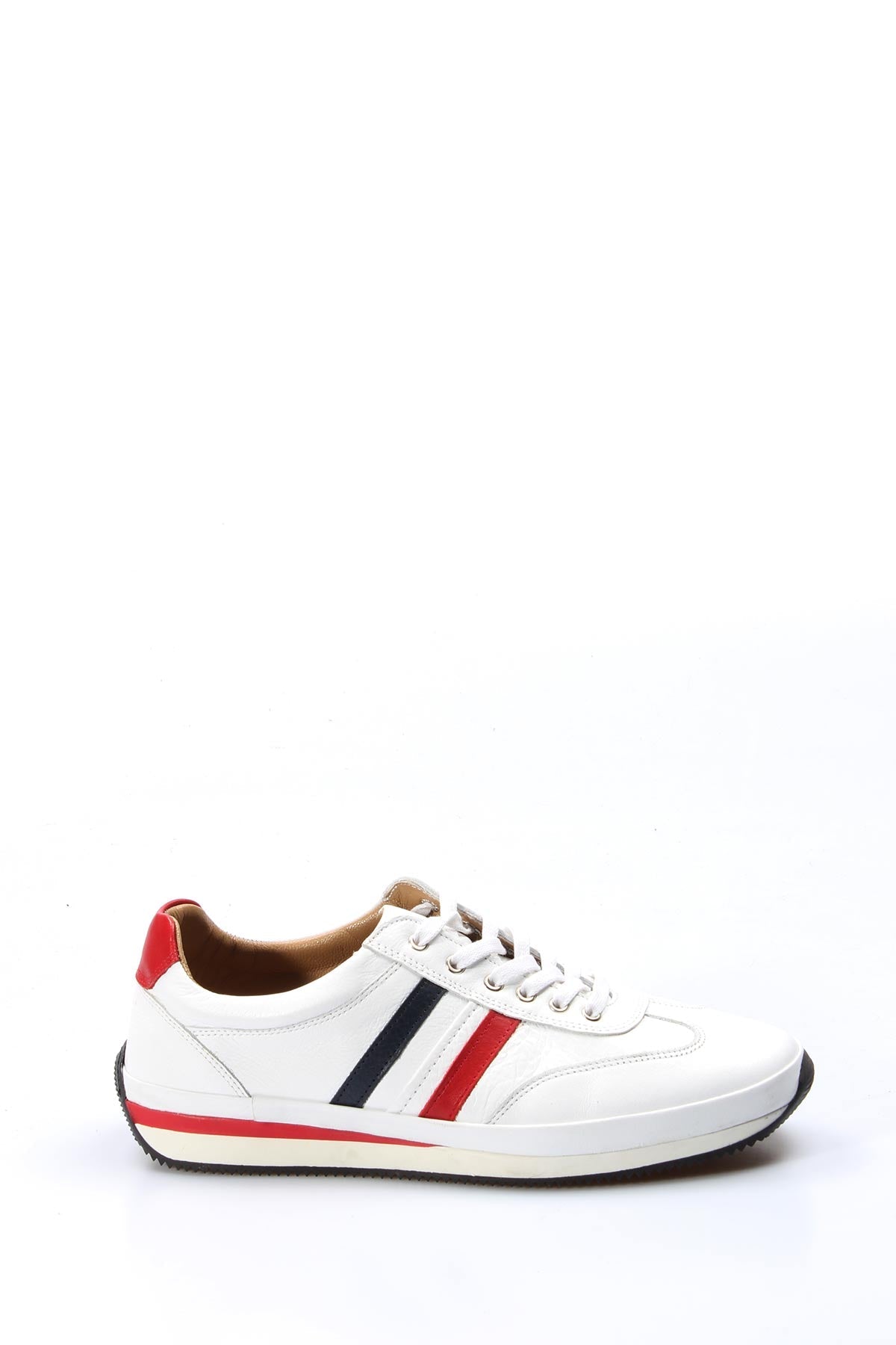 KOALA SYDNEY Men's White Leather Sneakers with Red and Navy Stripes -