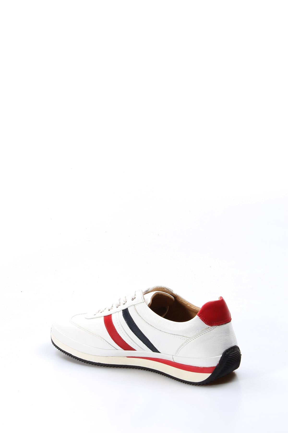 KOALA SYDNEY Men's White Leather Sneakers with Red and Navy Stripes -