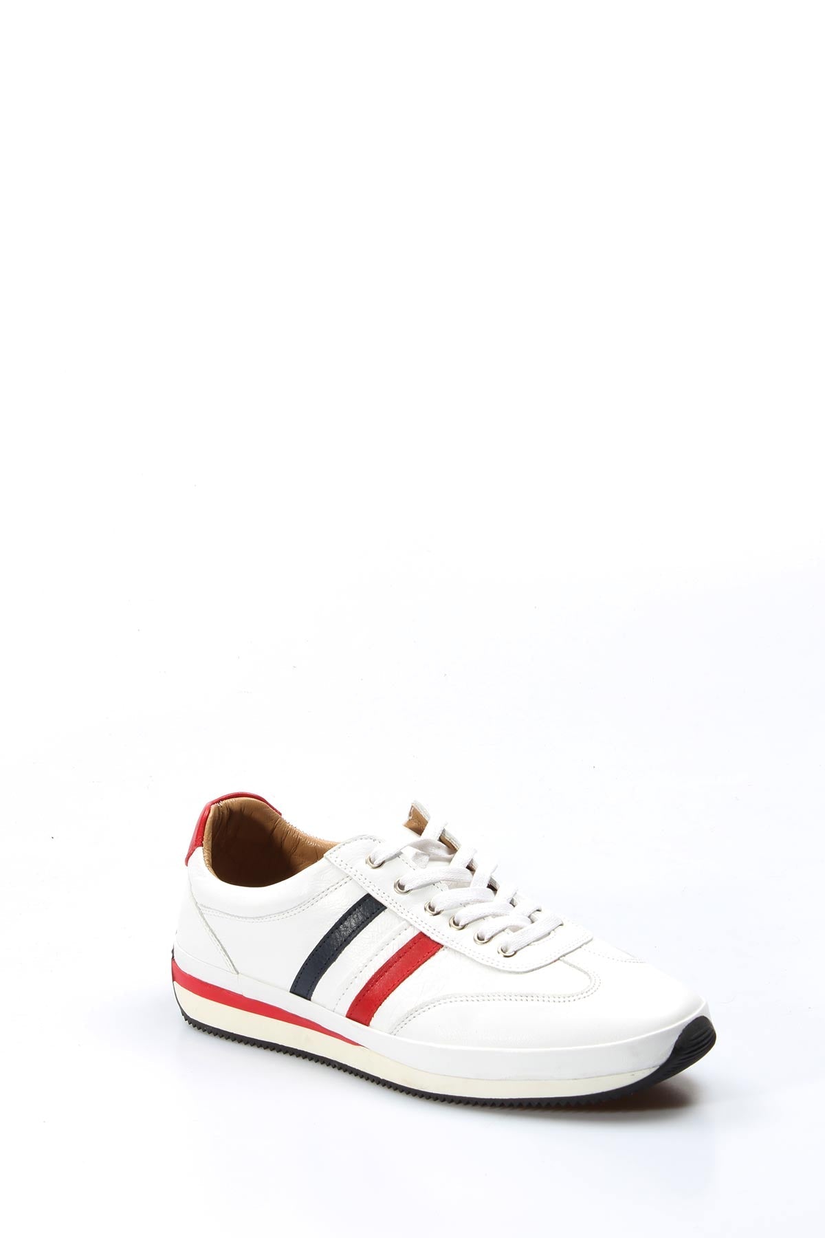 KOALA SYDNEY Men's White Leather Sneakers with Red and Navy Stripes -