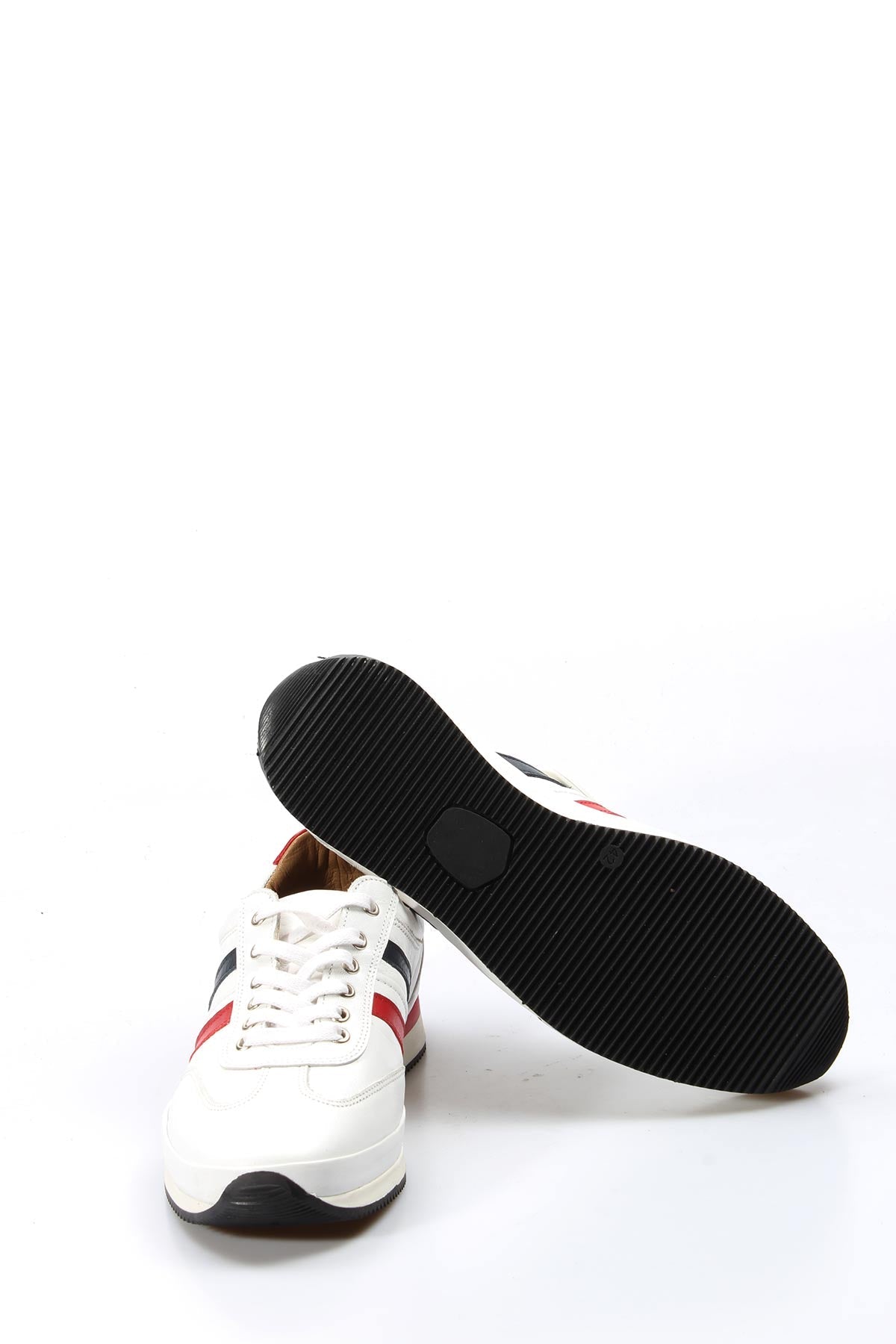 KOALA SYDNEY Men's White Leather Sneakers with Red and Navy Stripes -