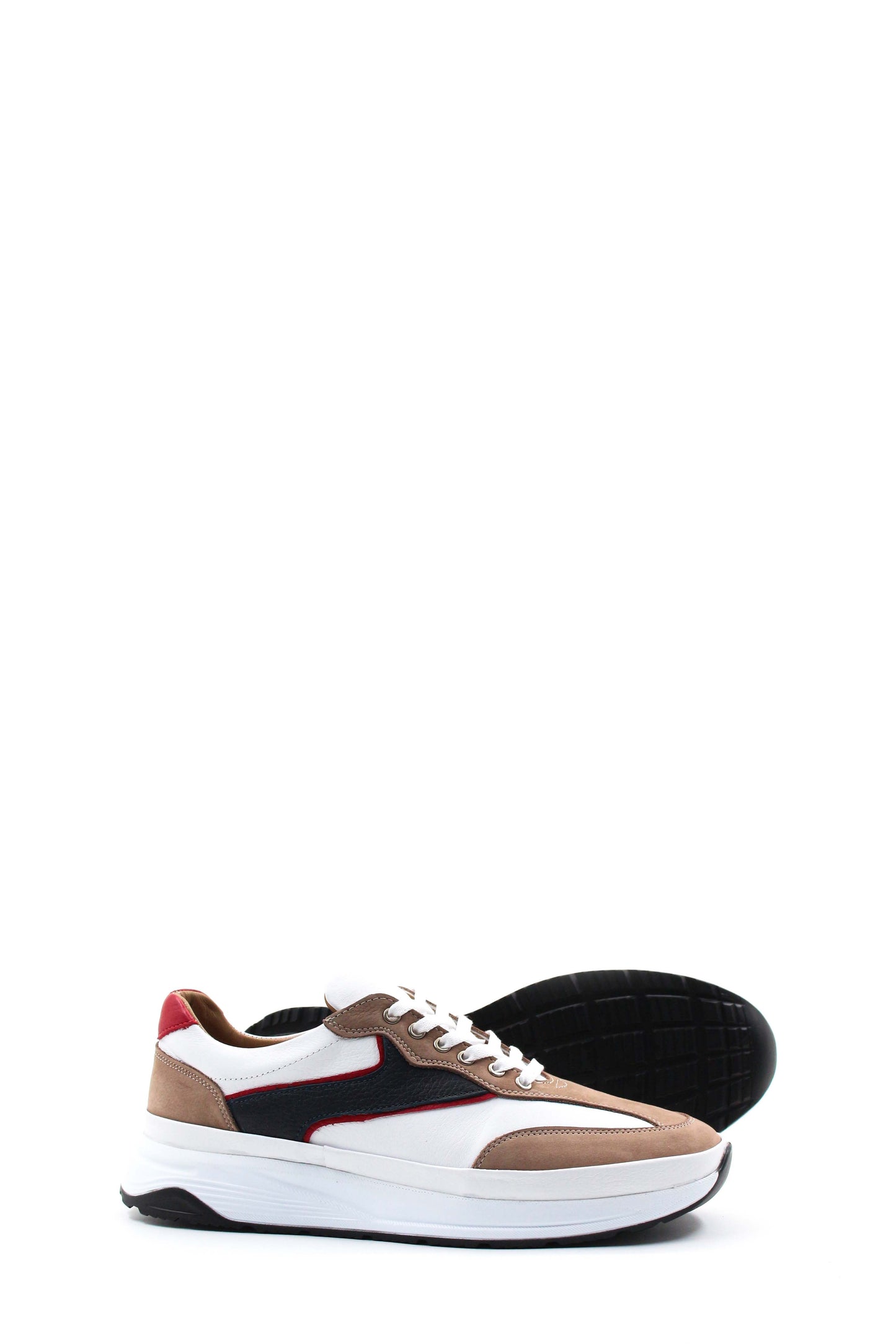 KOALA SYDNEY Men's Beige Black and Red Leather Sneakers with White Sole