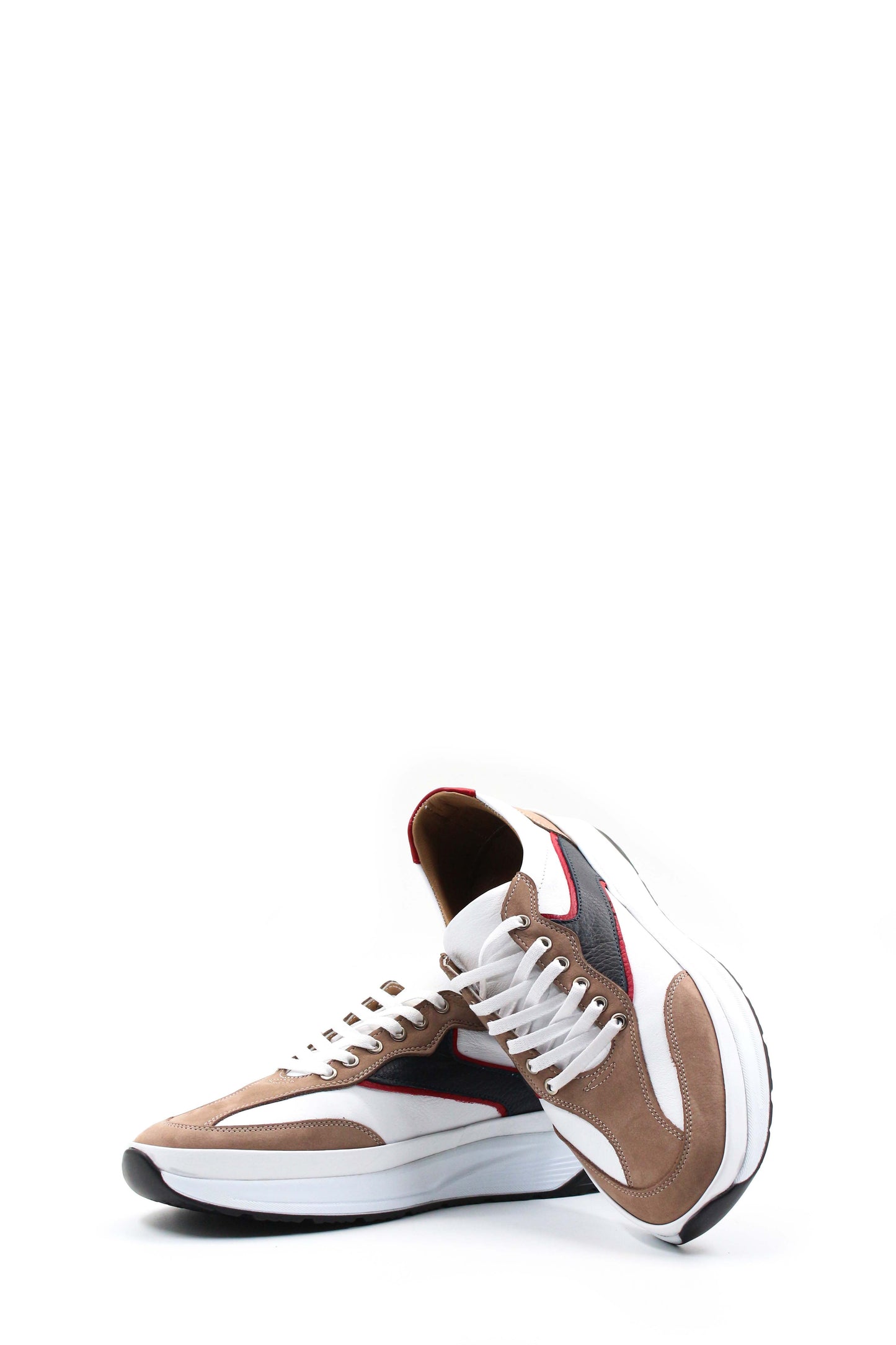 KOALA SYDNEY Men's Beige Black and Red Leather Sneakers with White Sole