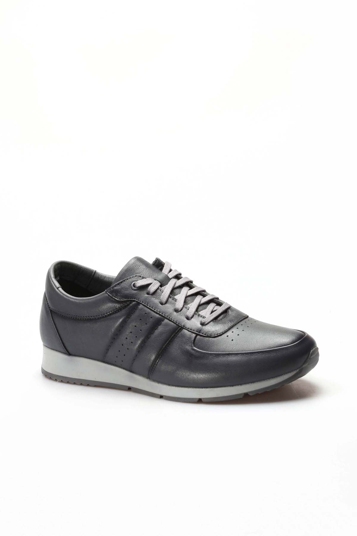 KOALA SYDNEY Men's Gray Leather Low-Top Sneakers with Contrast Sole