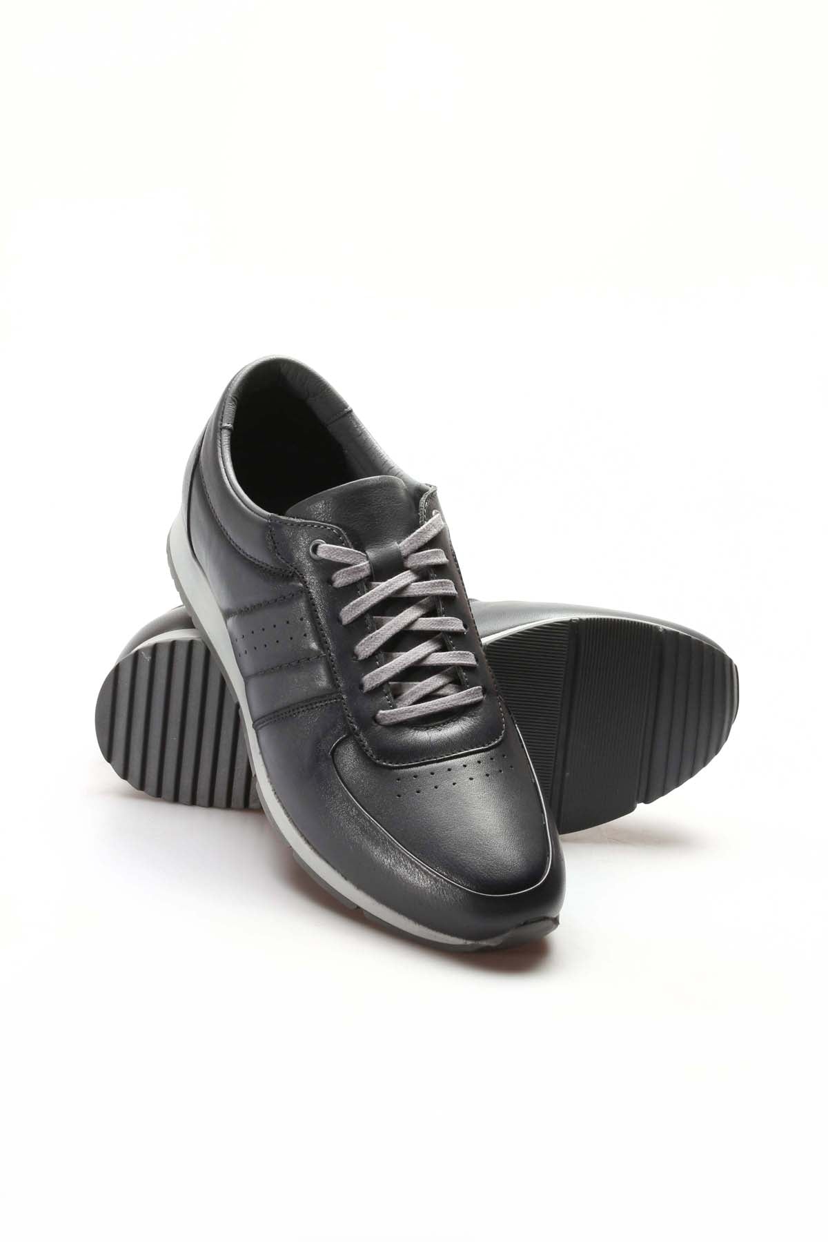 KOALA SYDNEY Men's Gray Leather Low-Top Sneakers with Contrast Sole