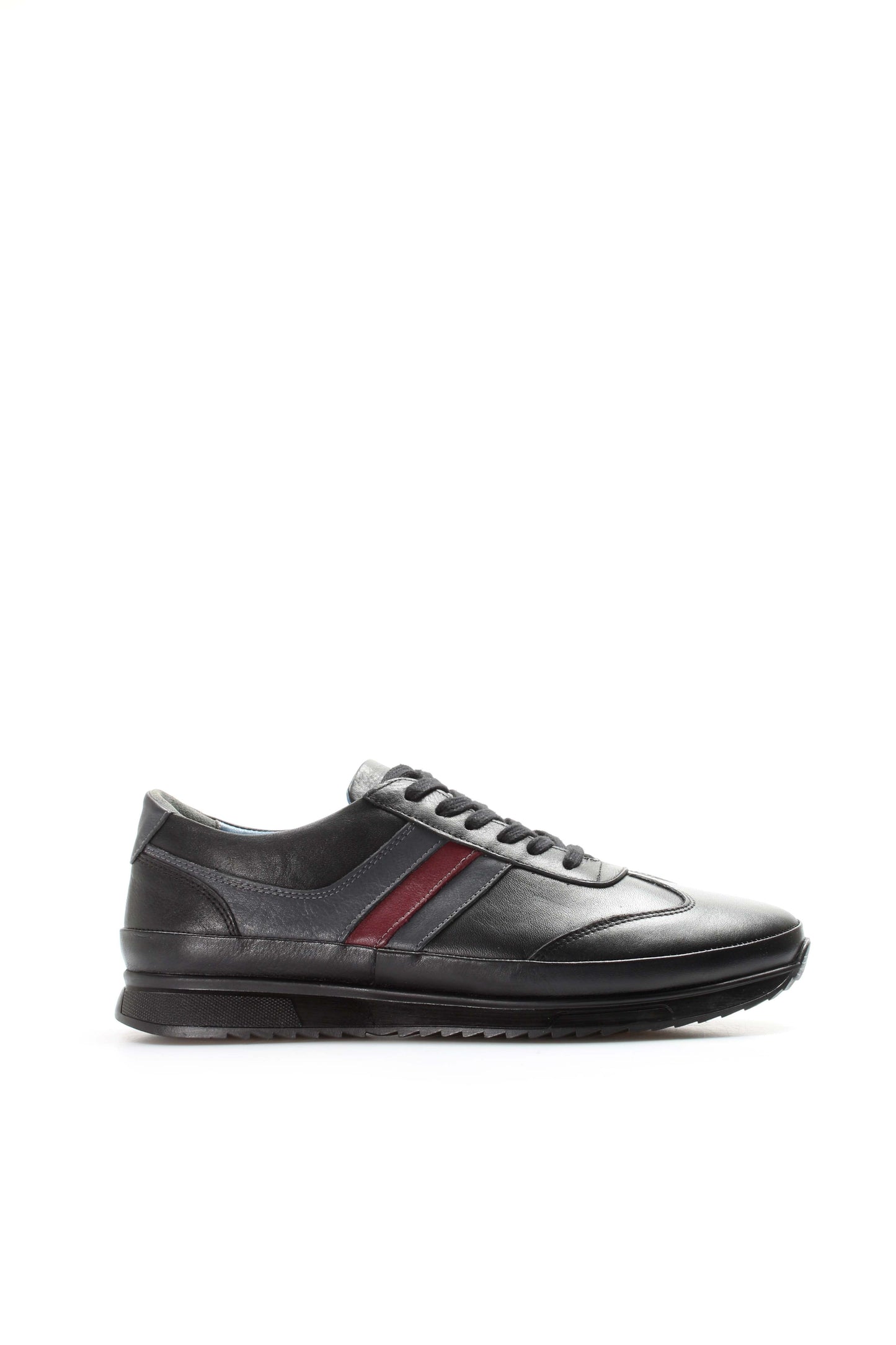Men's Dark Brown Leather Sneakers with Burgundy Stripe