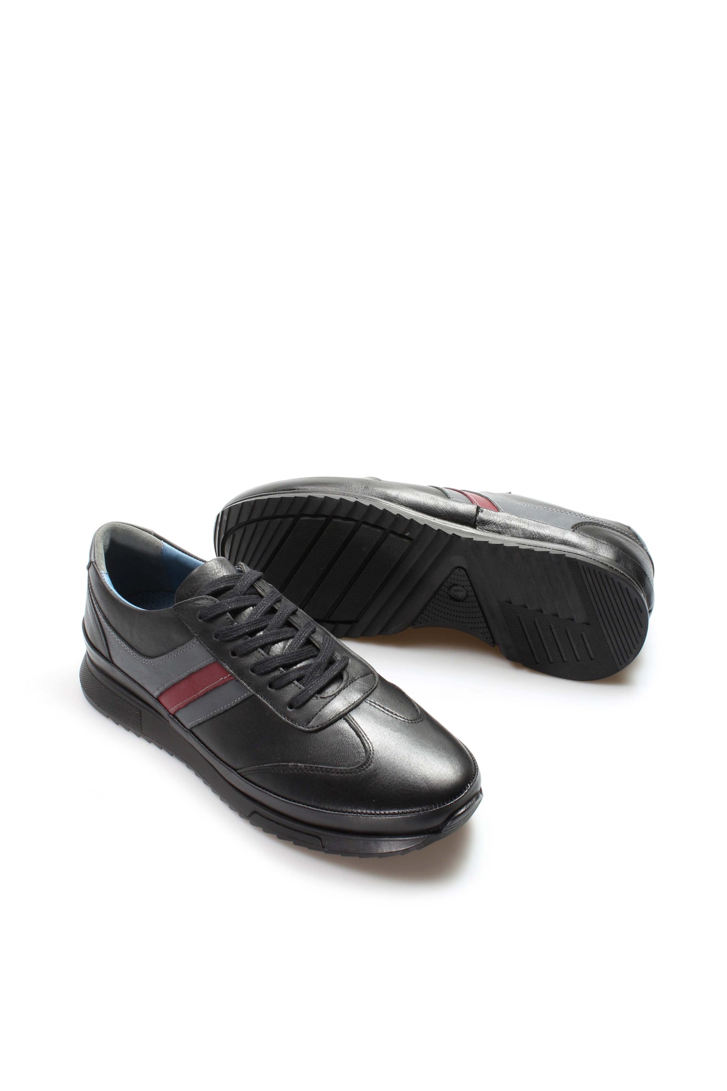 KOALA SYDNEY Men's Dark Brown Leather Sneakers with Burgundy Stripe