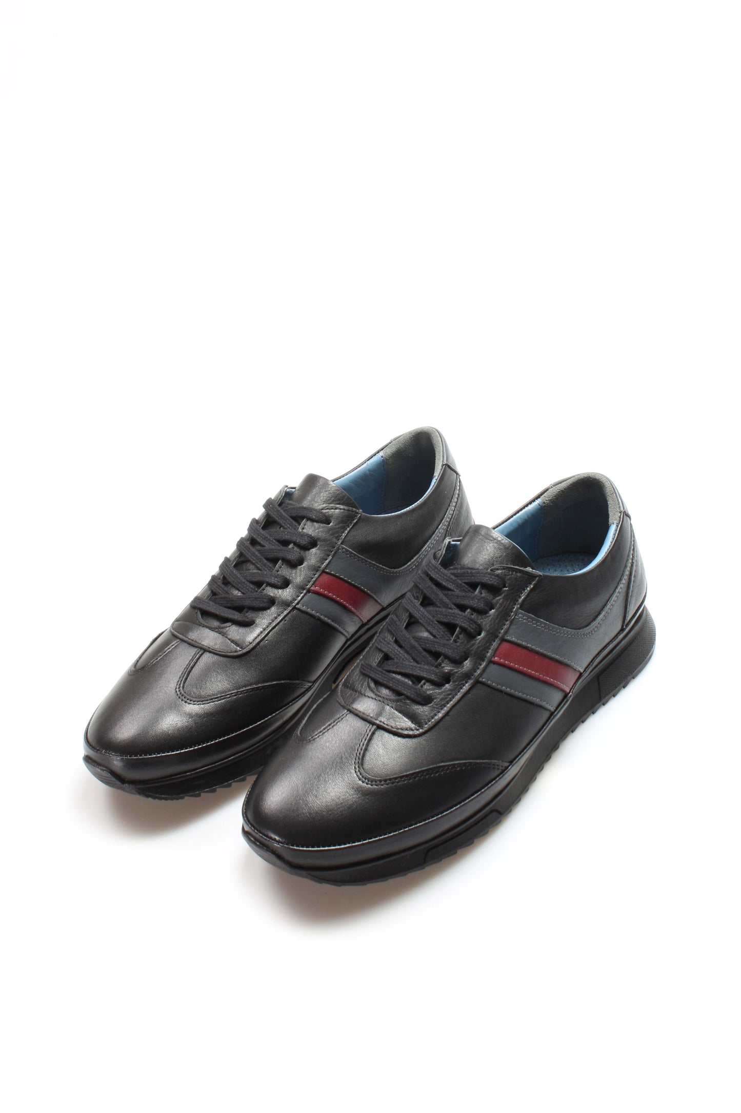 Men's Dark Brown Leather Sneakers with Burgundy Stripe