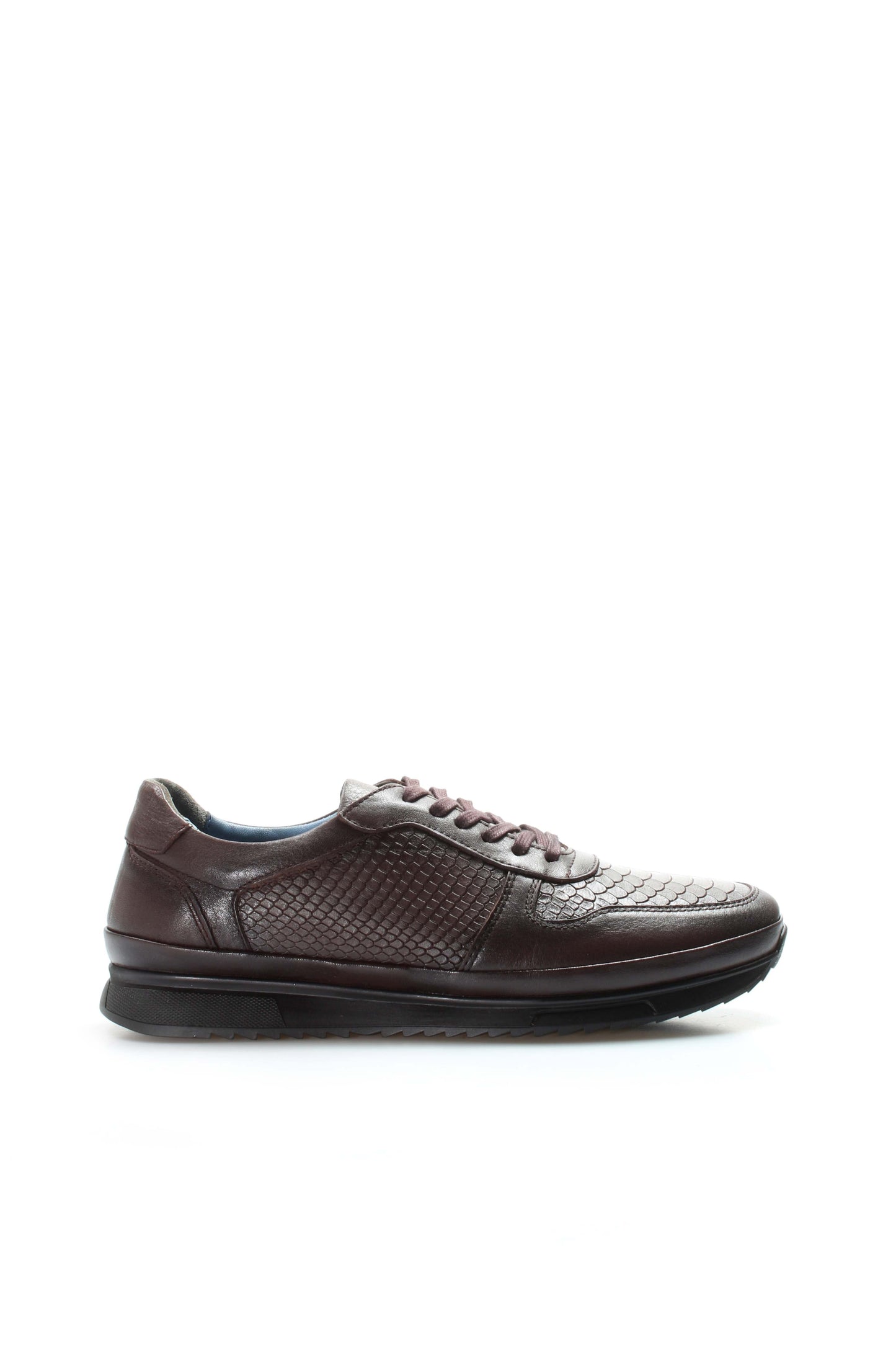 Men's Brown Leather Sneakers with Embossed Croc Texture