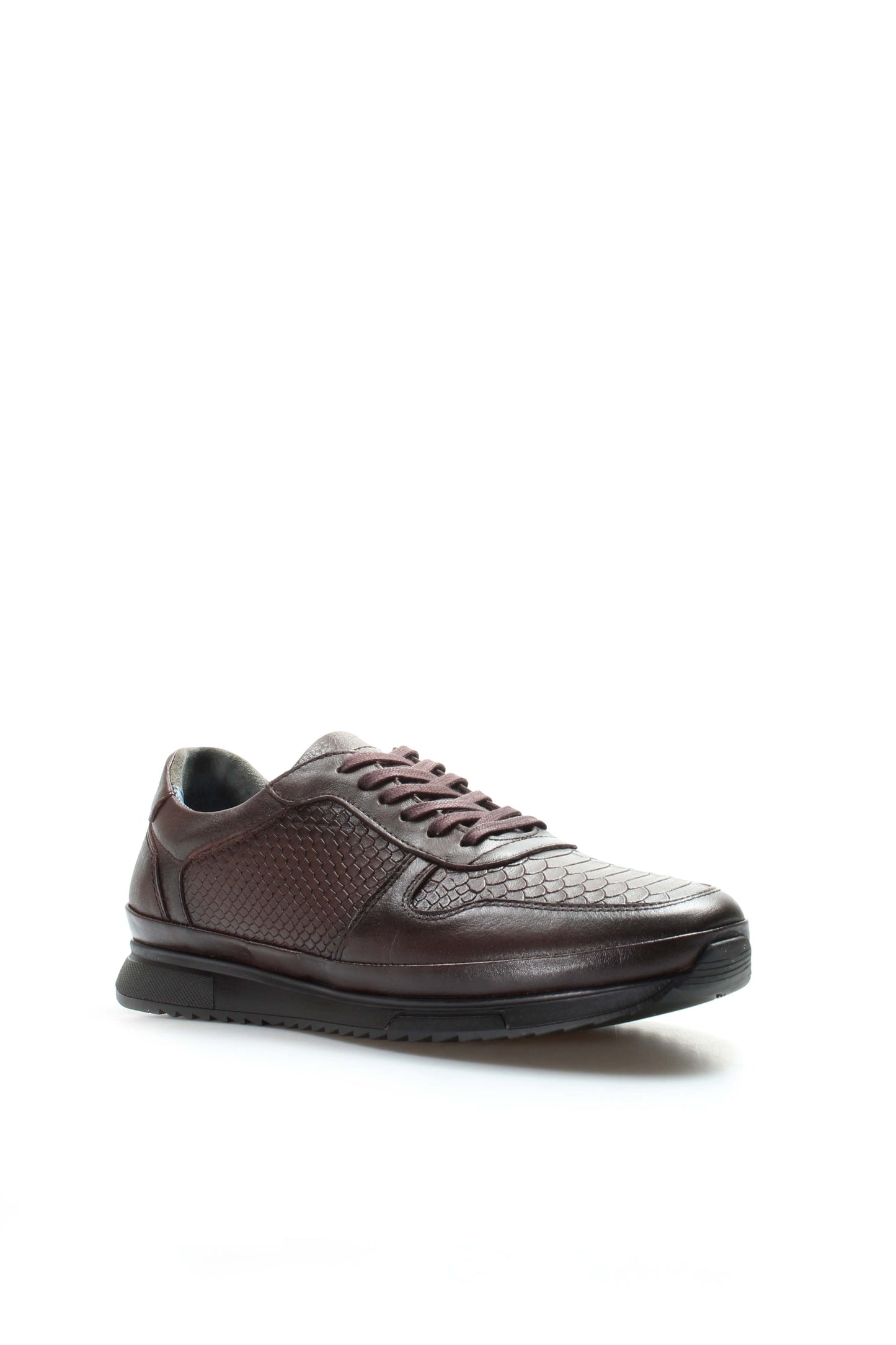 Men's Brown Leather Sneakers with Embossed Croc Texture