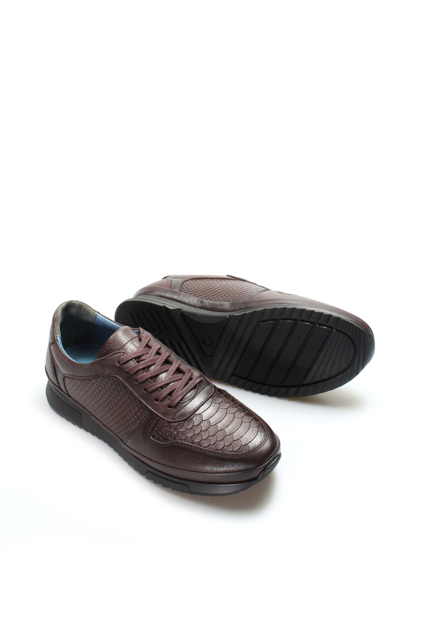 Men's Brown Leather Sneakers with Embossed Croc Texture