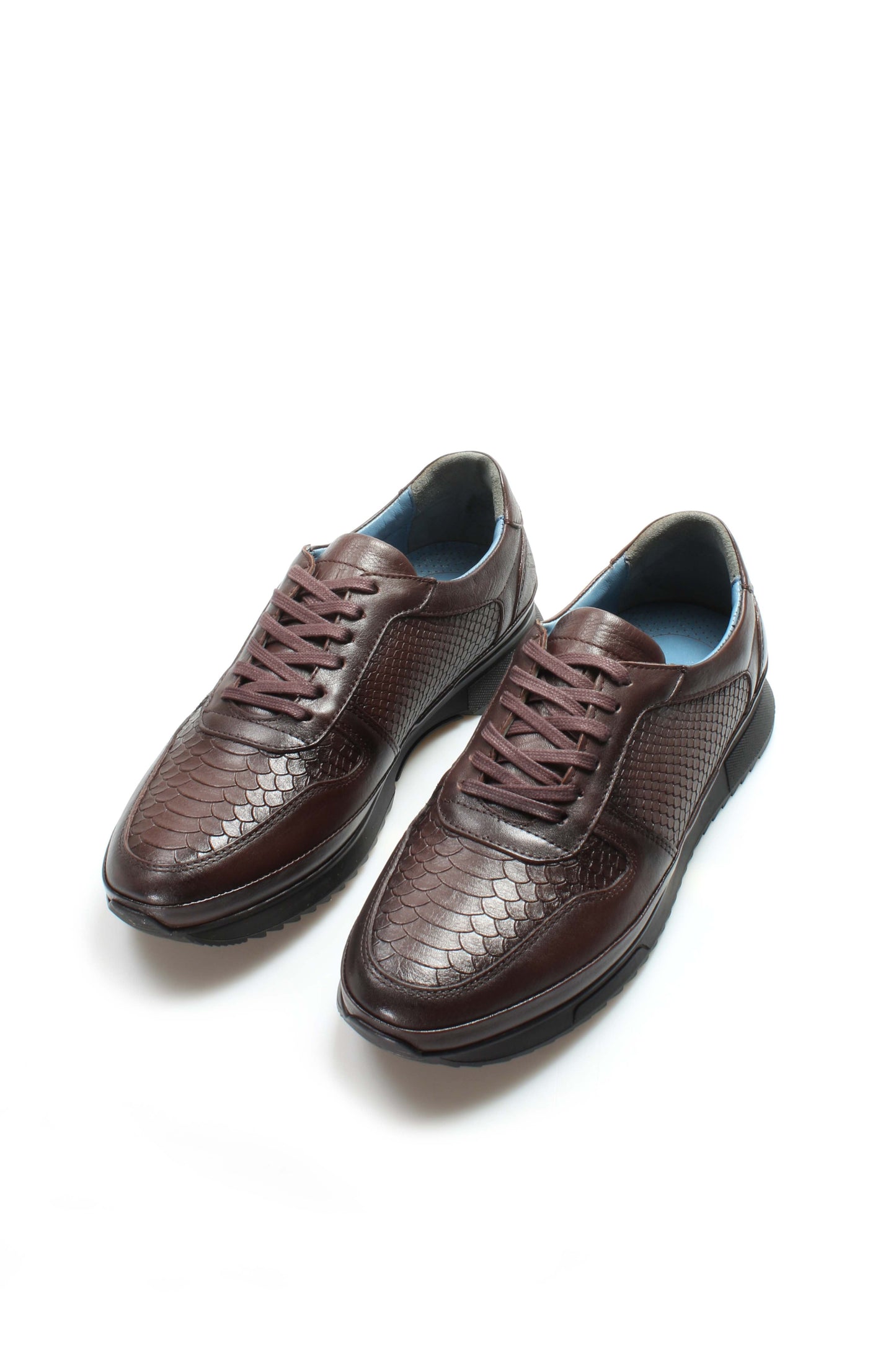 Men's Brown Leather Sneakers with Embossed Croc Texture