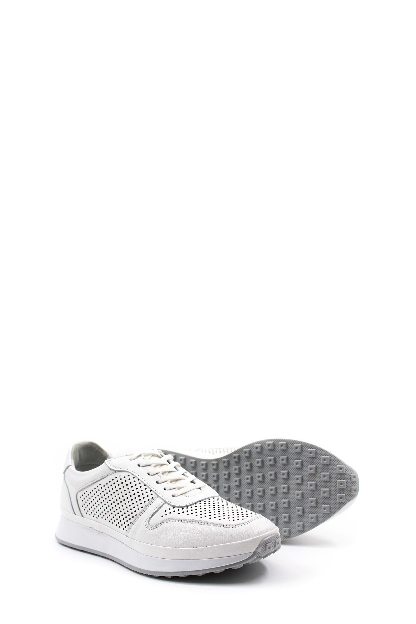 Men's White Perforated Leather Sneakers-Wessi