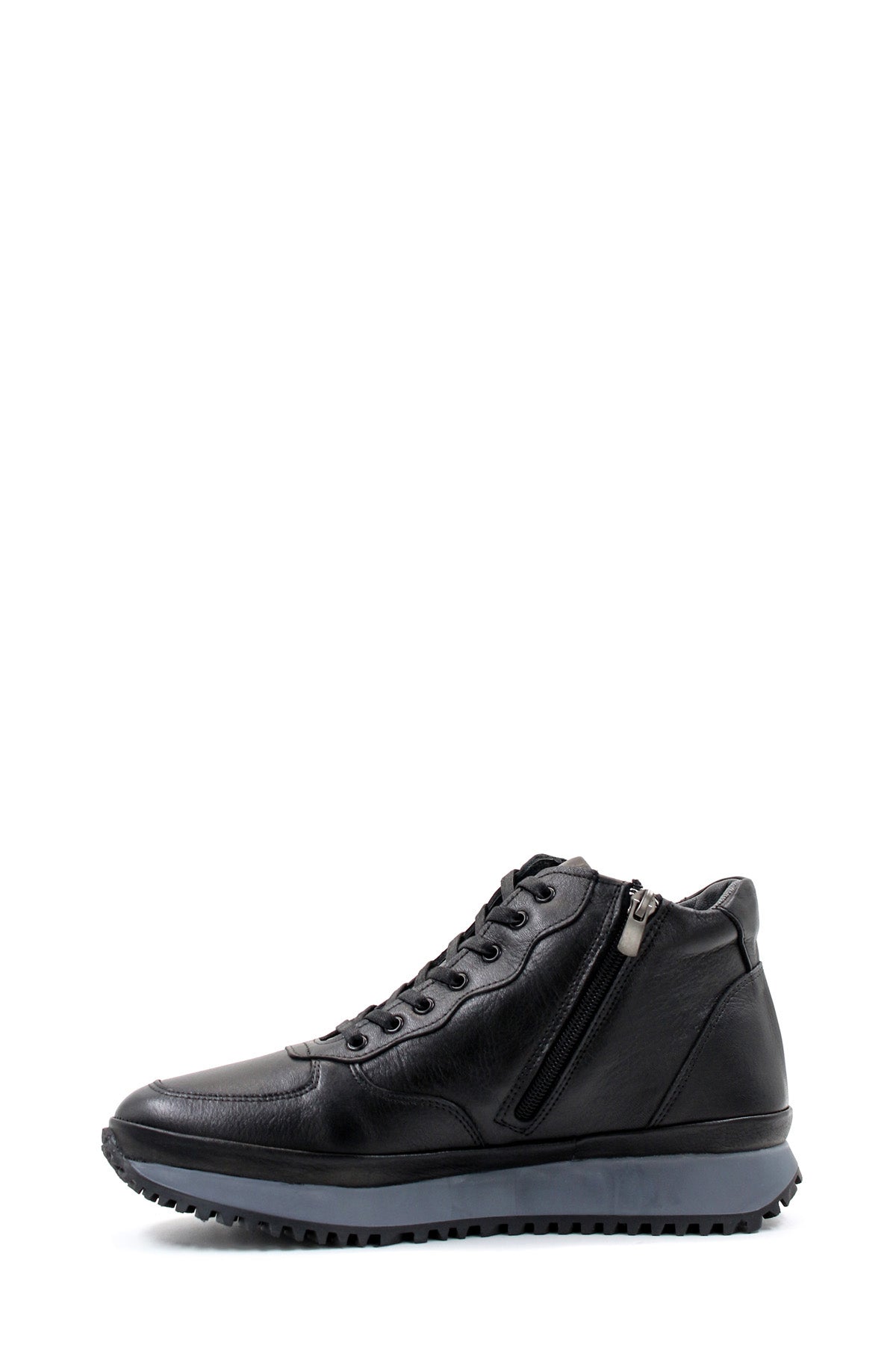 KOALA SYDNEY Men's Black Leather High-Top Sneakers with Cushioned Sole and Lace-Up Design