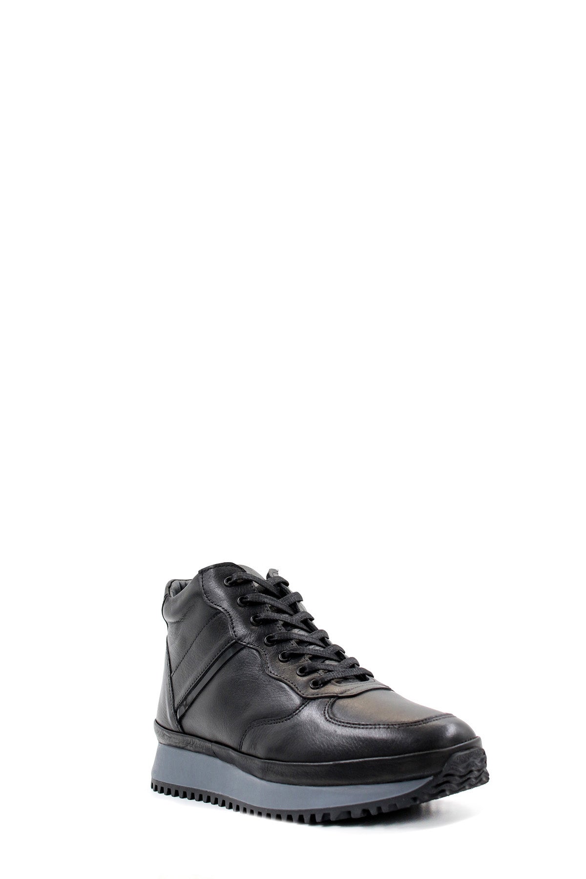 KOALA SYDNEY Men's Black Leather High-Top Sneakers with Cushioned Sole and Lace-Up Design