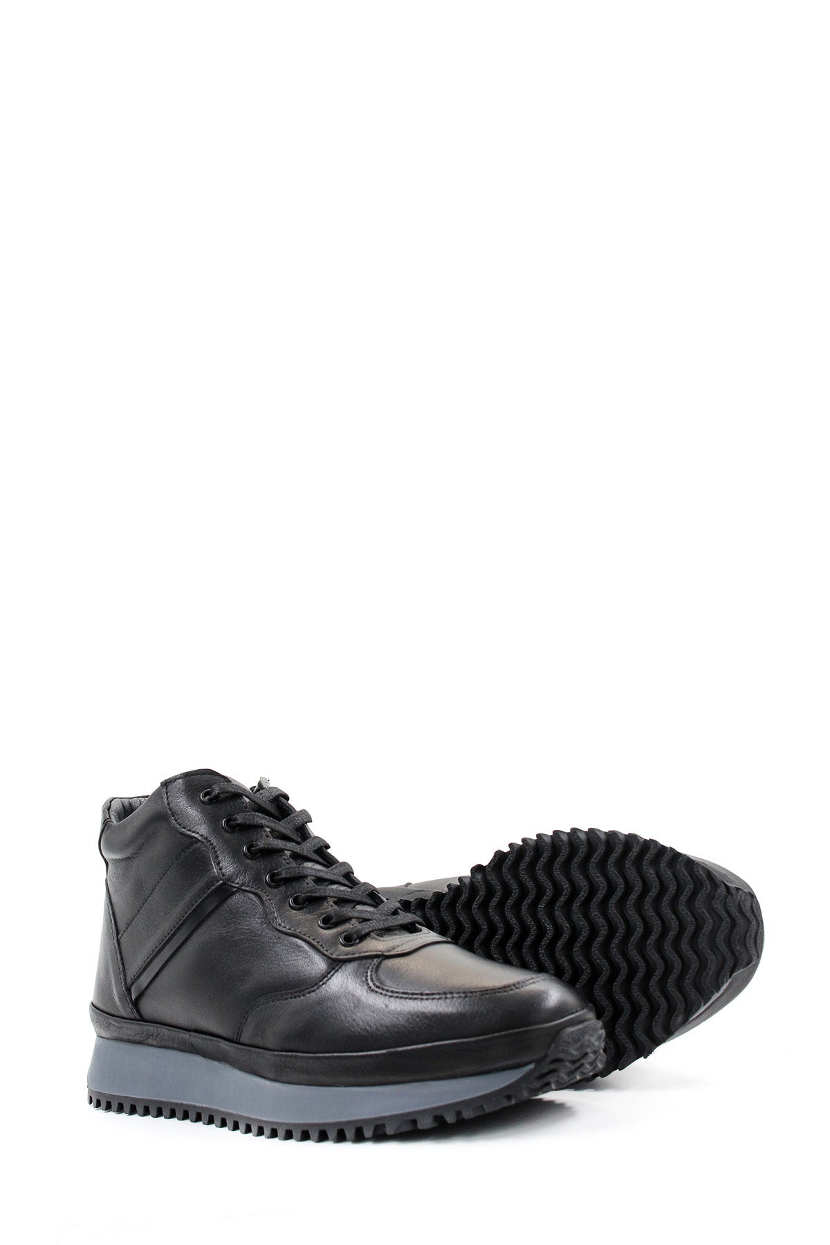 KOALA SYDNEY Men's Black Leather High-Top Sneakers with Cushioned Sole and Lace-Up Design