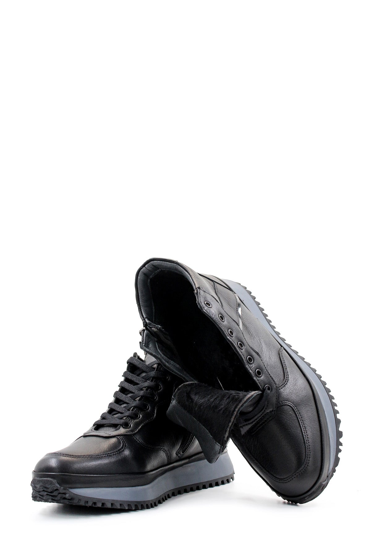 KOALA SYDNEY Men's Black Leather High-Top Sneakers with Cushioned Sole and Lace-Up Design