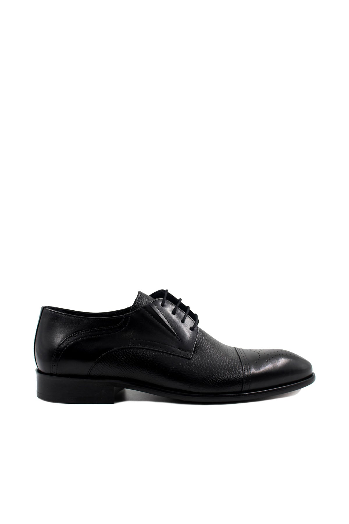 KOALA SYDNEY Men's Black Leather Oxford Shoes with Perforated Cap-Toe