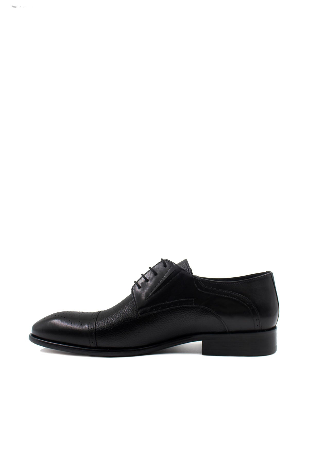 KOALA SYDNEY Men's Black Leather Oxford Shoes with Perforated Cap-Toe