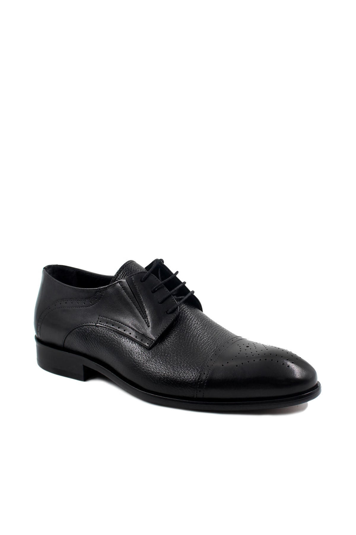 KOALA SYDNEY Men's Black Leather Oxford Shoes with Perforated Cap-Toe