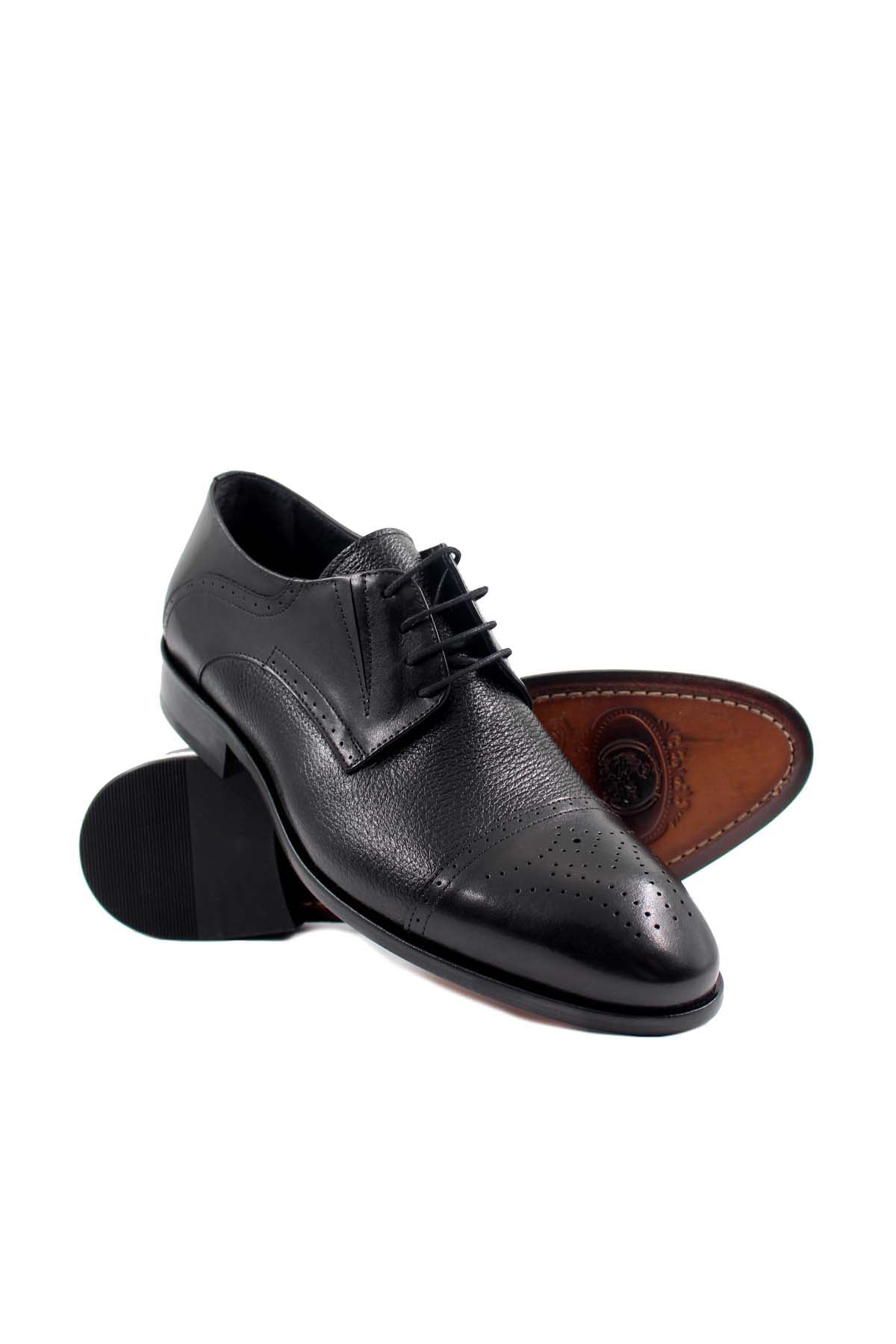 KOALA SYDNEY Men's Black Leather Oxford Shoes with Perforated Cap-Toe