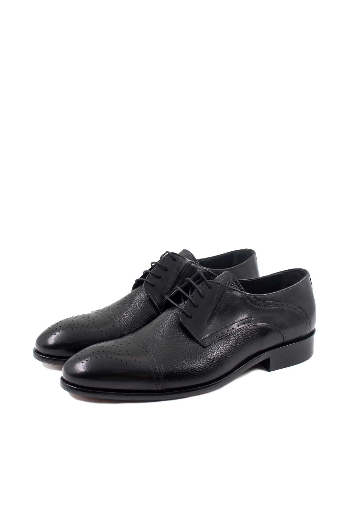 KOALA SYDNEY Men's Black Leather Oxford Shoes with Perforated Cap-Toe