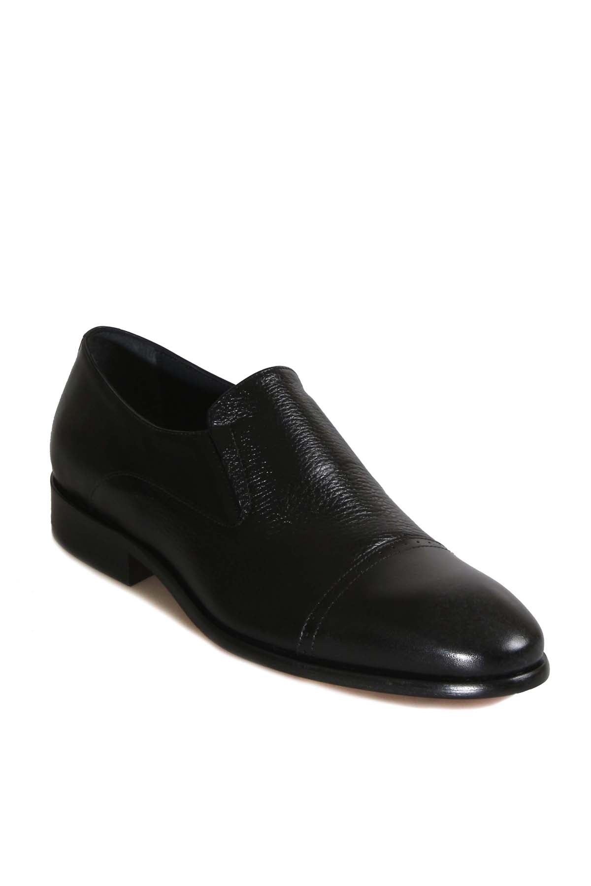 KOALA SYDNEY Men's Black Leather Slip-On Dress Shoes with Cap Toe
